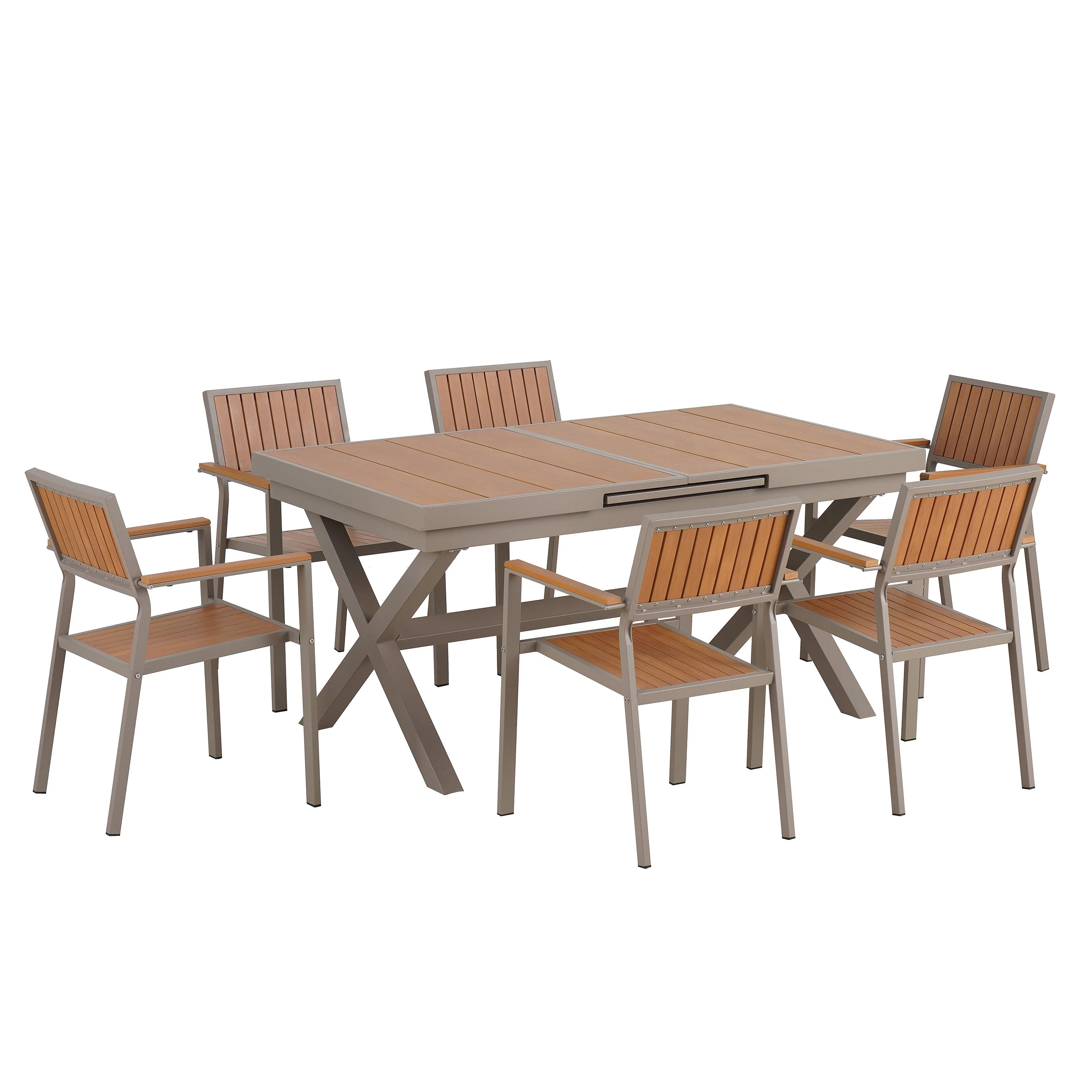 Flexible Outdoor Dining Set with Extendable Table and Six Chairs - Image 3