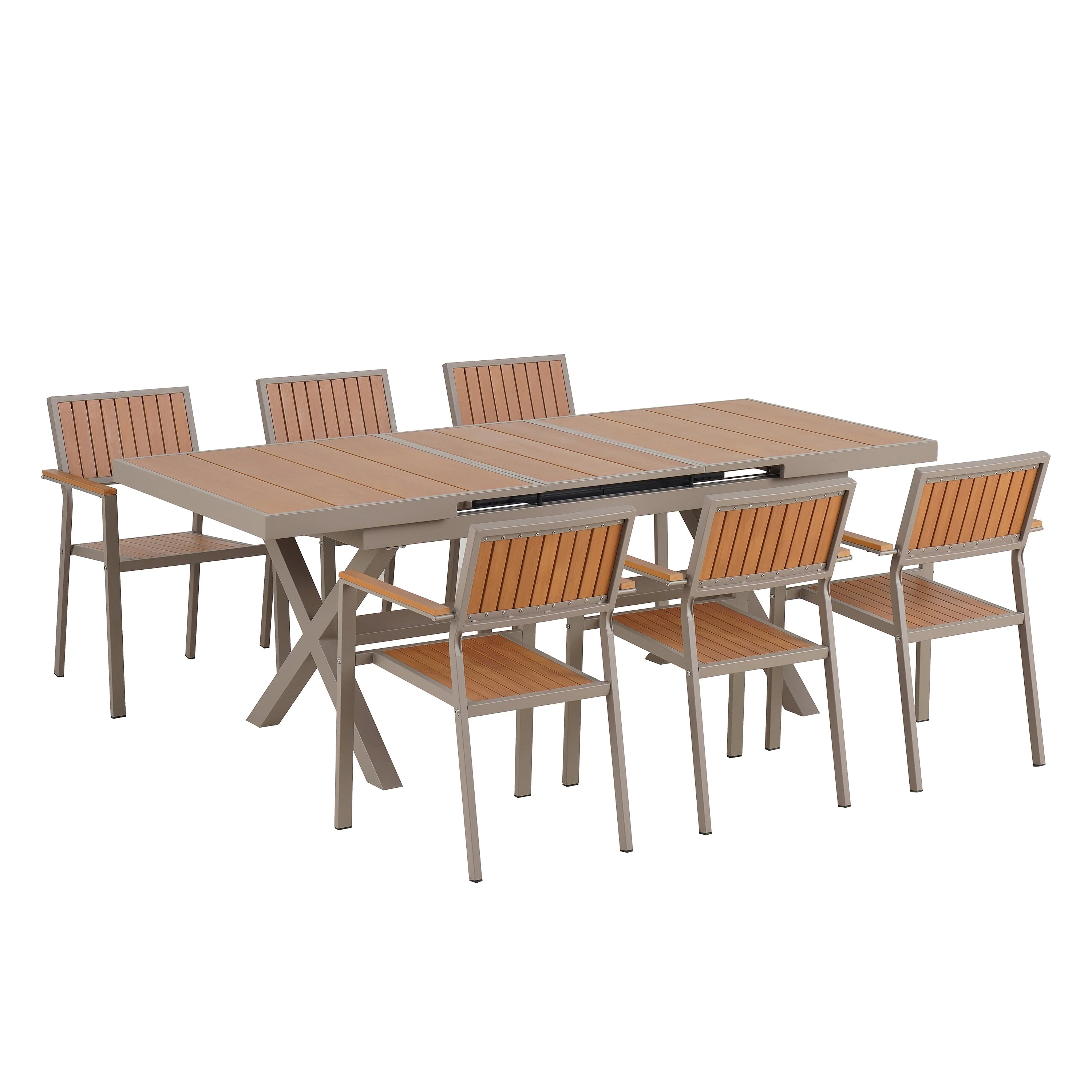Flexible Outdoor Dining Set with Extendable Table and Six Chairs - Image 7