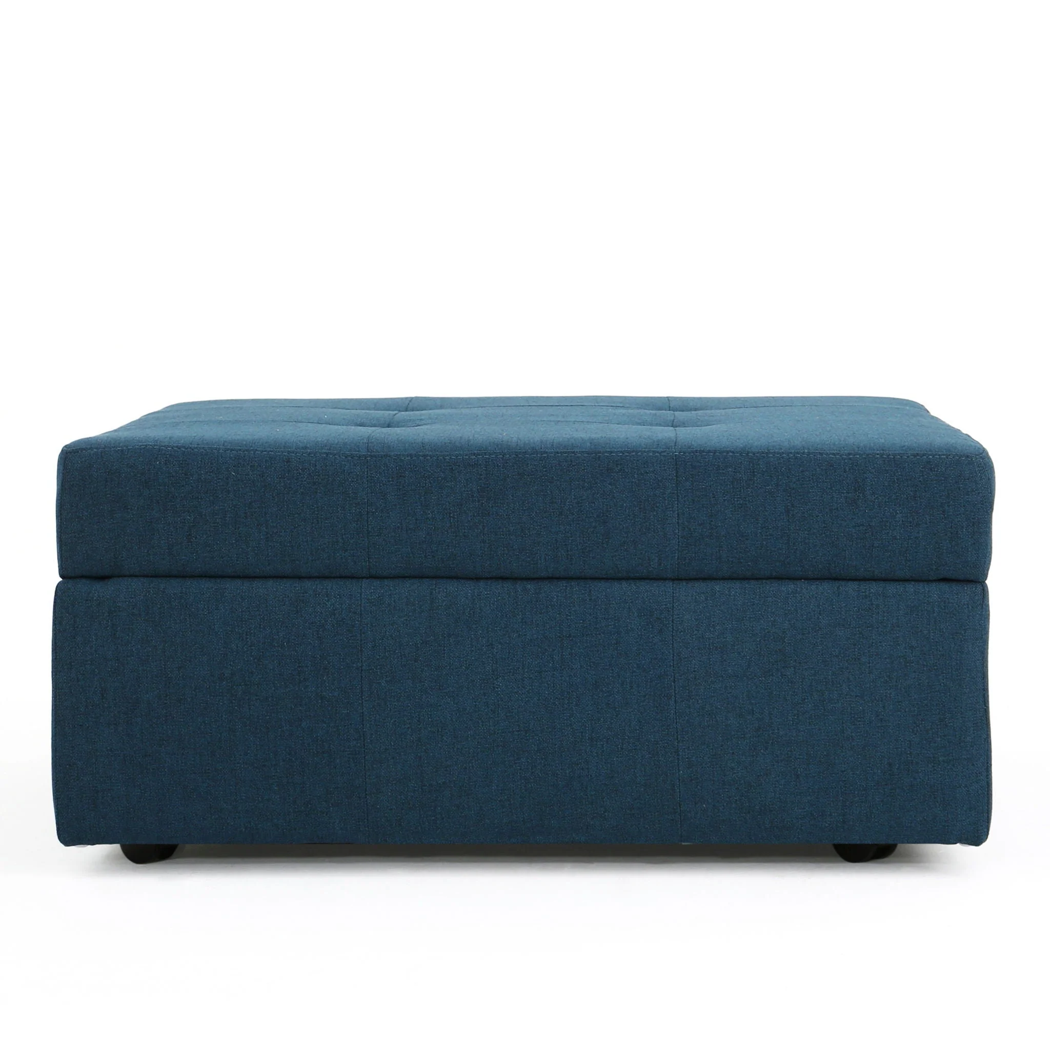 Flip Top Ottoman With Tufted Waffle Stitch And Rolling Casters - Navy Blue - Image 2