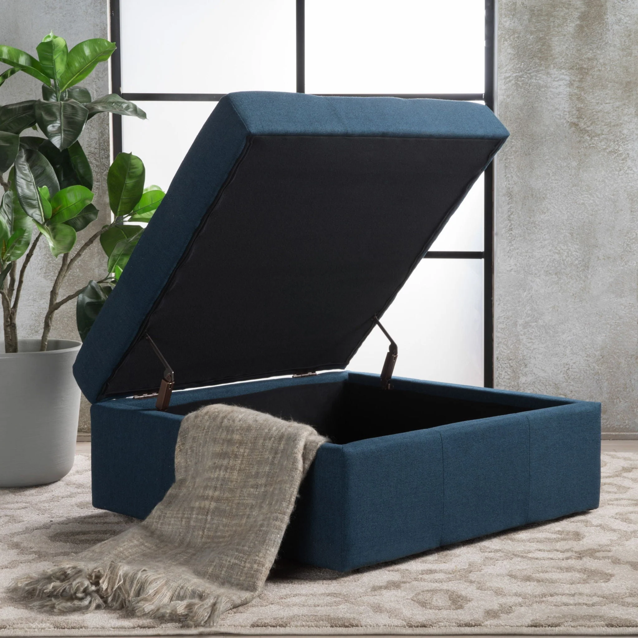 Flip Top Ottoman With Tufted Waffle Stitch And Rolling Casters - Navy Blue - Image 3