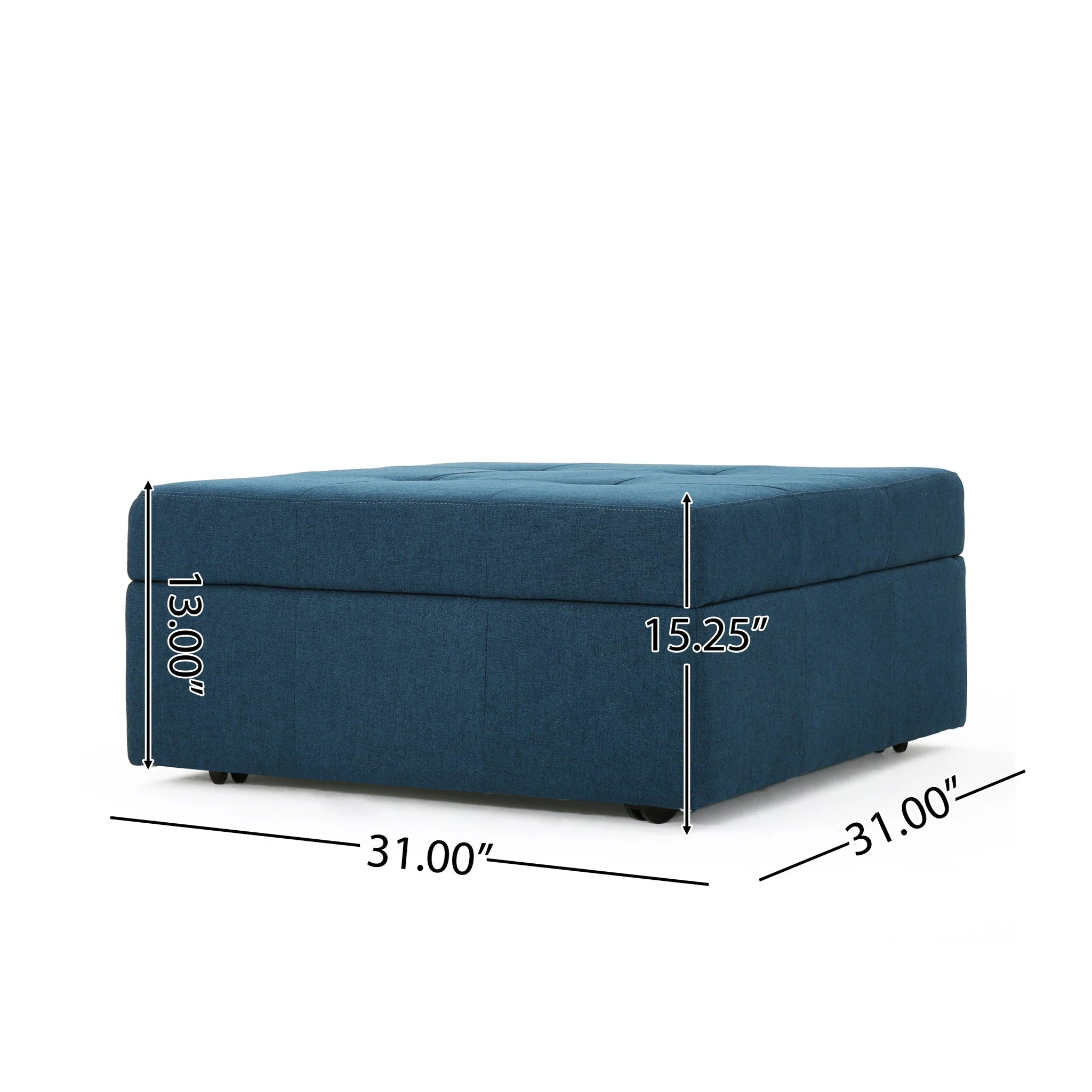 Flip Top Ottoman With Tufted Waffle Stitch And Rolling Casters - Navy Blue - Image 4