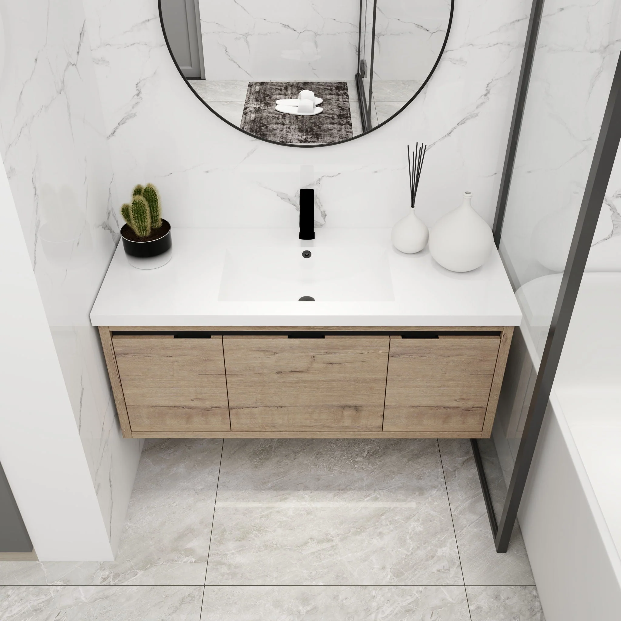 Floating Bathroom Vanity With Resin Sink And Soft Close Doors - Image 3