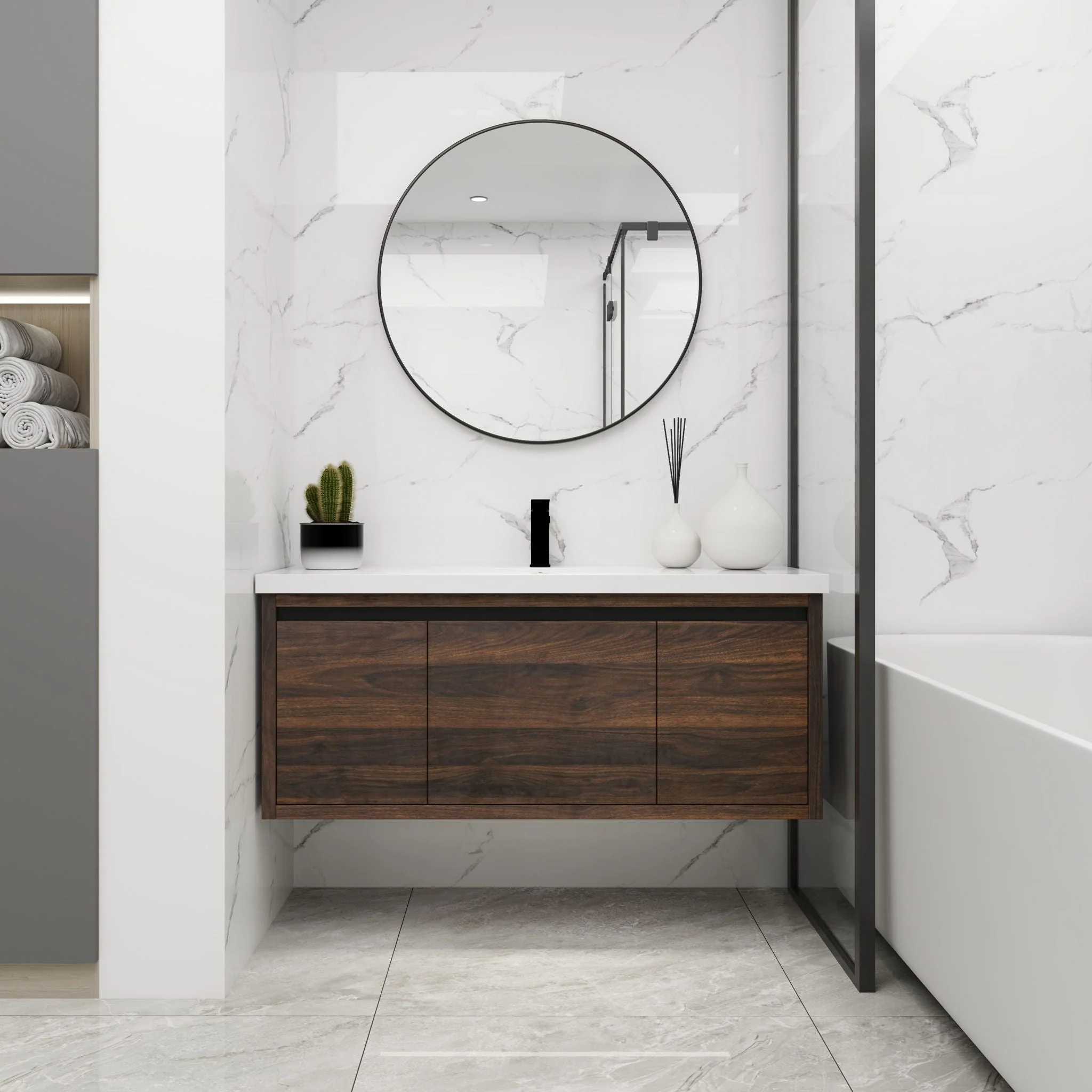 Floating Bathroom Vanity With Resin Sink And Soft Close Doors - Image 4