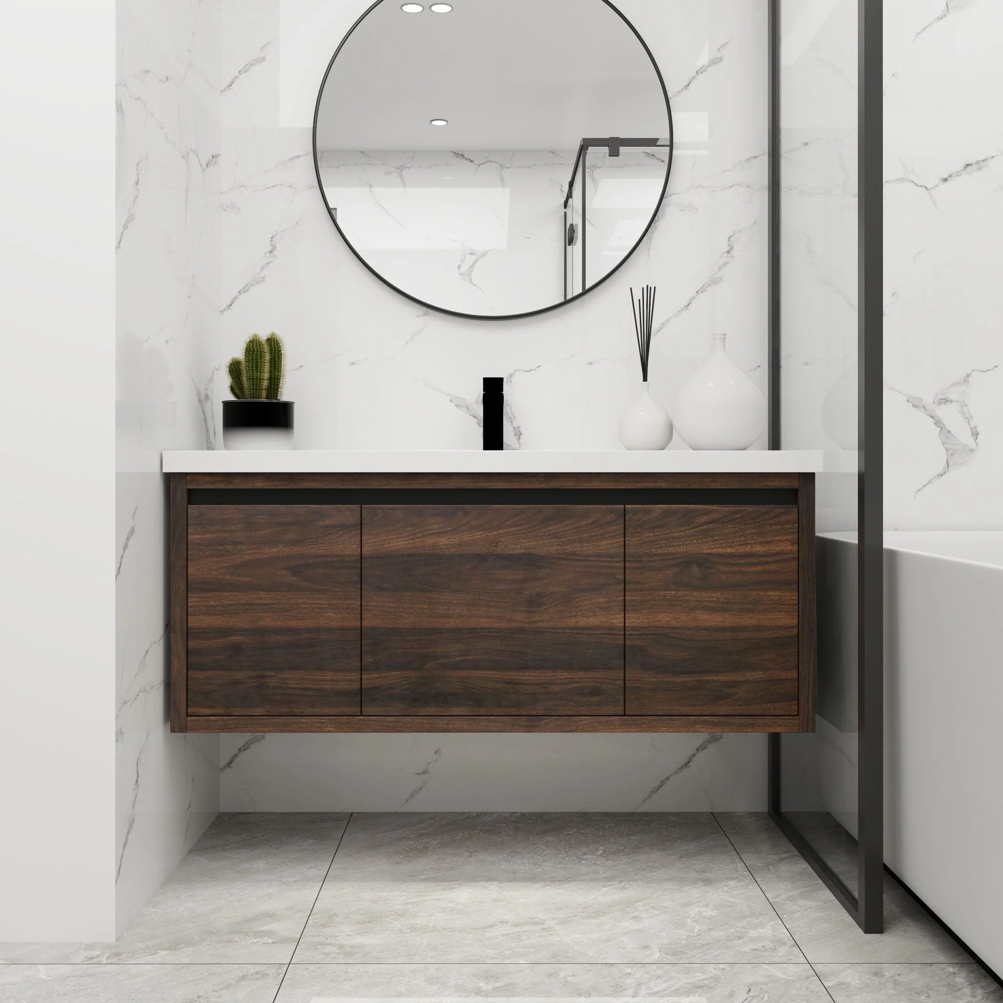 Floating Bathroom Vanity With Resin Sink And Soft Close Doors - Image 5