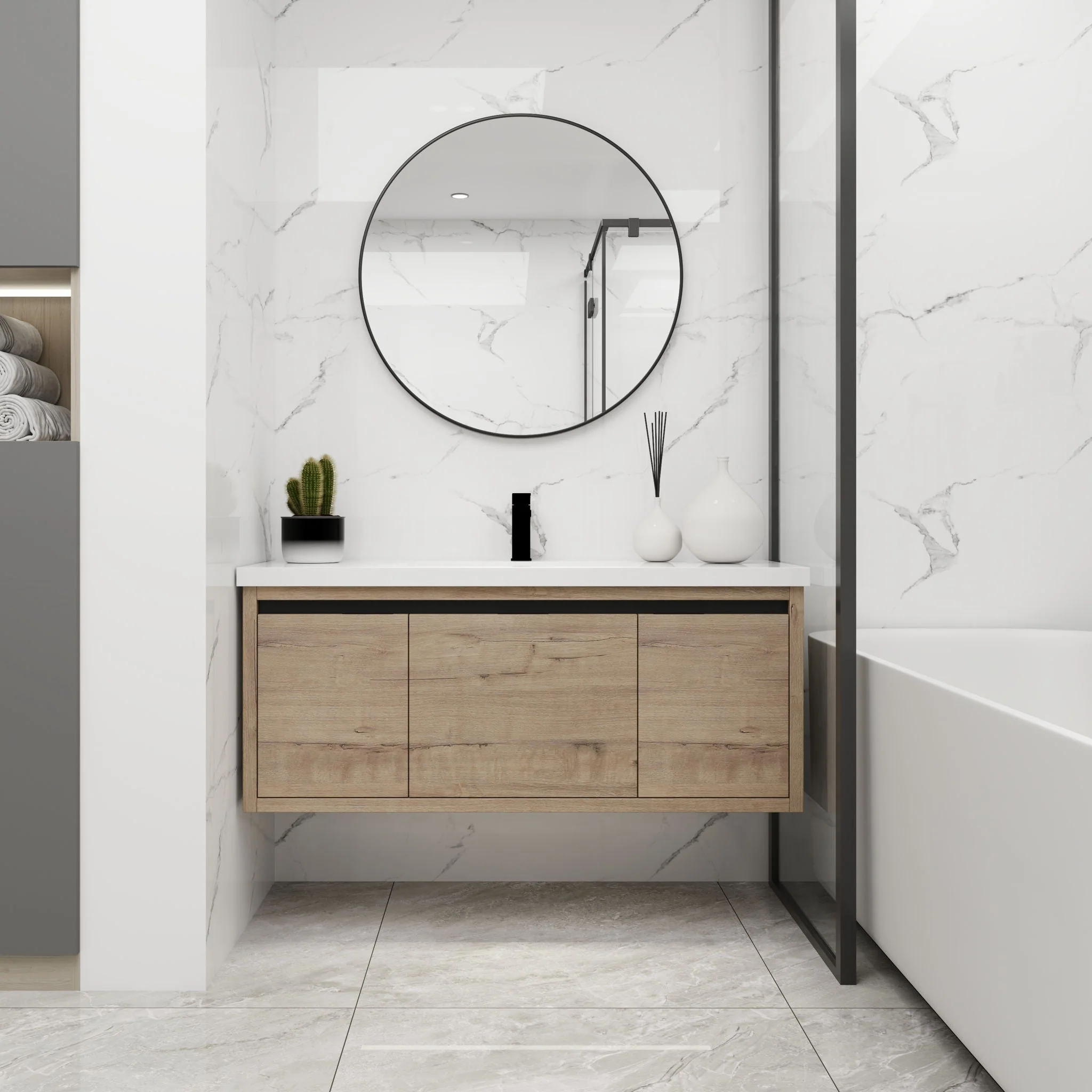 Floating Bathroom Vanity With Resin Sink And Soft Close Doors - Image 8