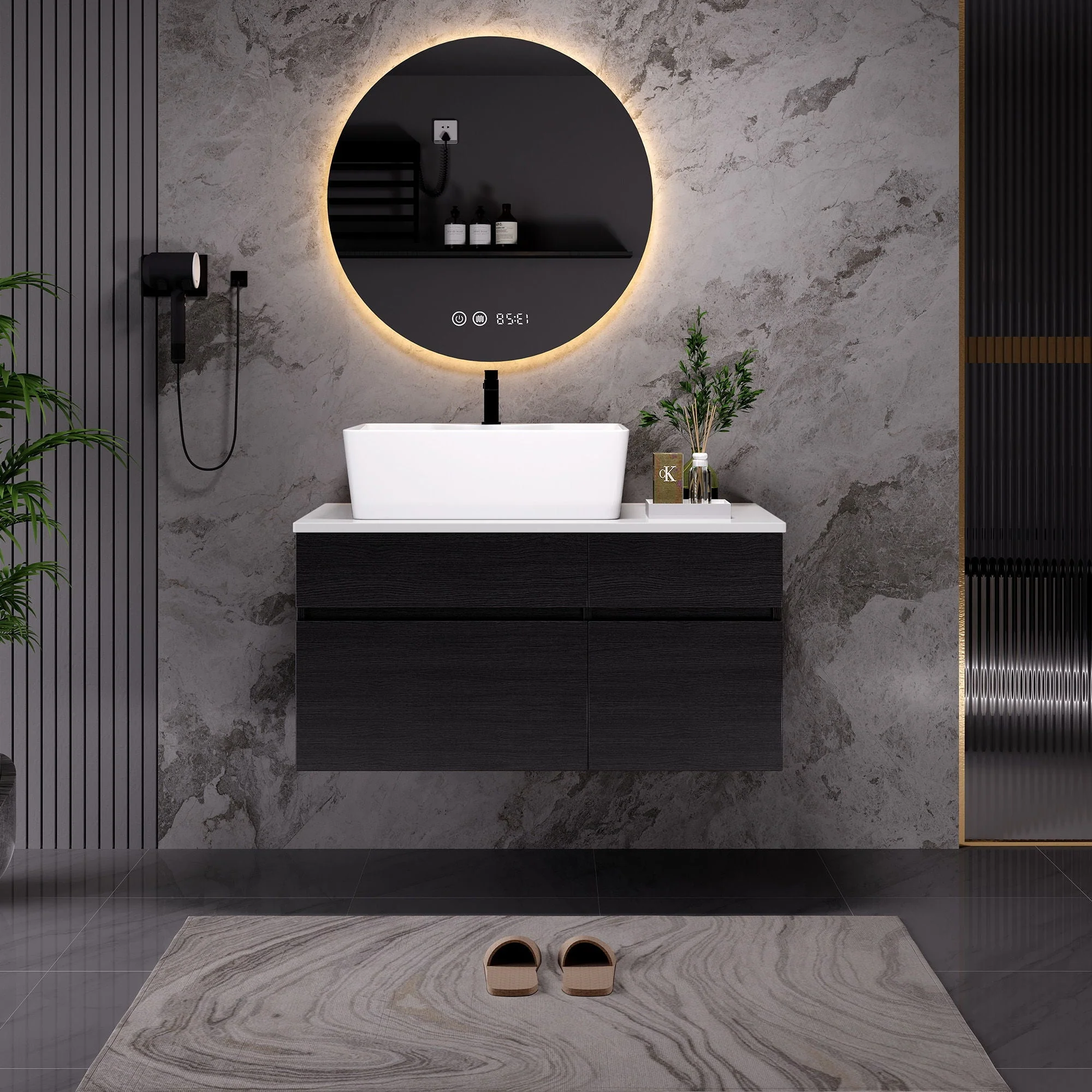 Floating Bathroom Vanity With Sink For Small Bathroom - White / Black - Image 4