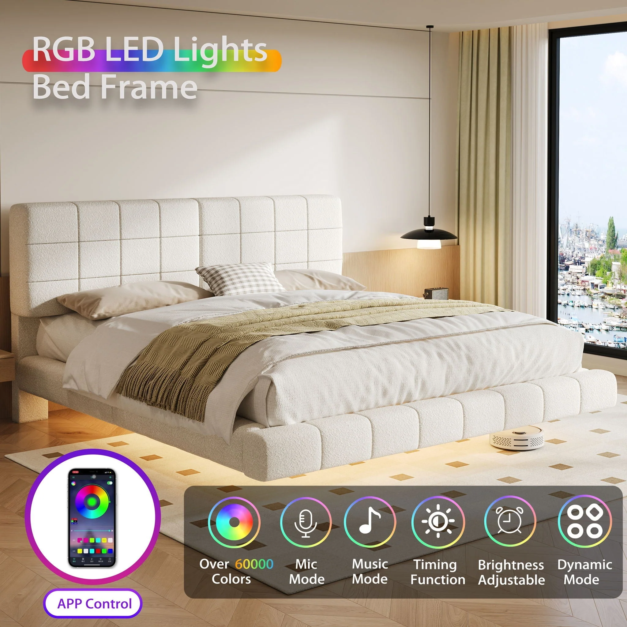 Floating Bed With Light, Soft Touch Surface - Image 2