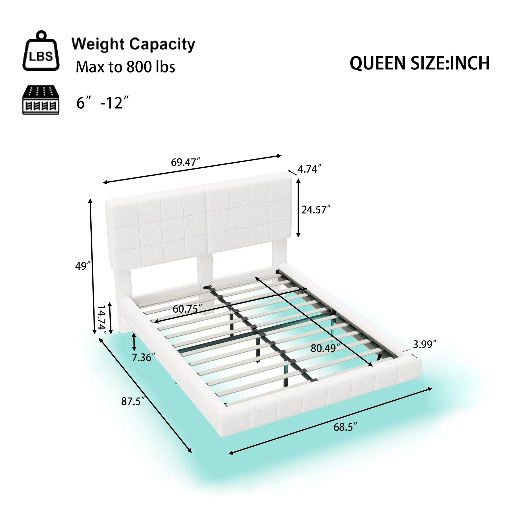 Floating Bed With Light, Soft Touch Surface - Image 4