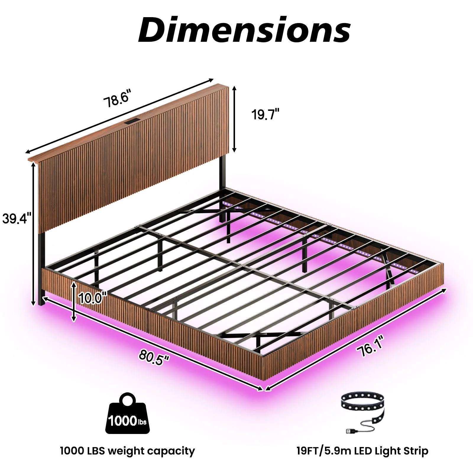 Floating Bedstead With Charging Station And LED Lights - Image 10