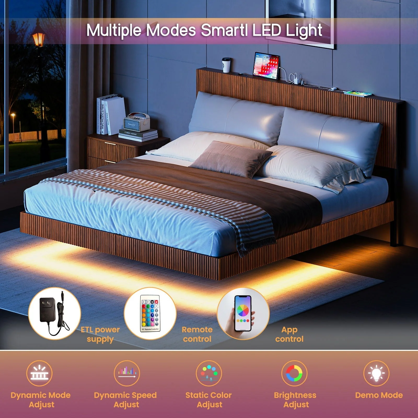 Floating Bedstead With Charging Station And LED Lights - Image 11