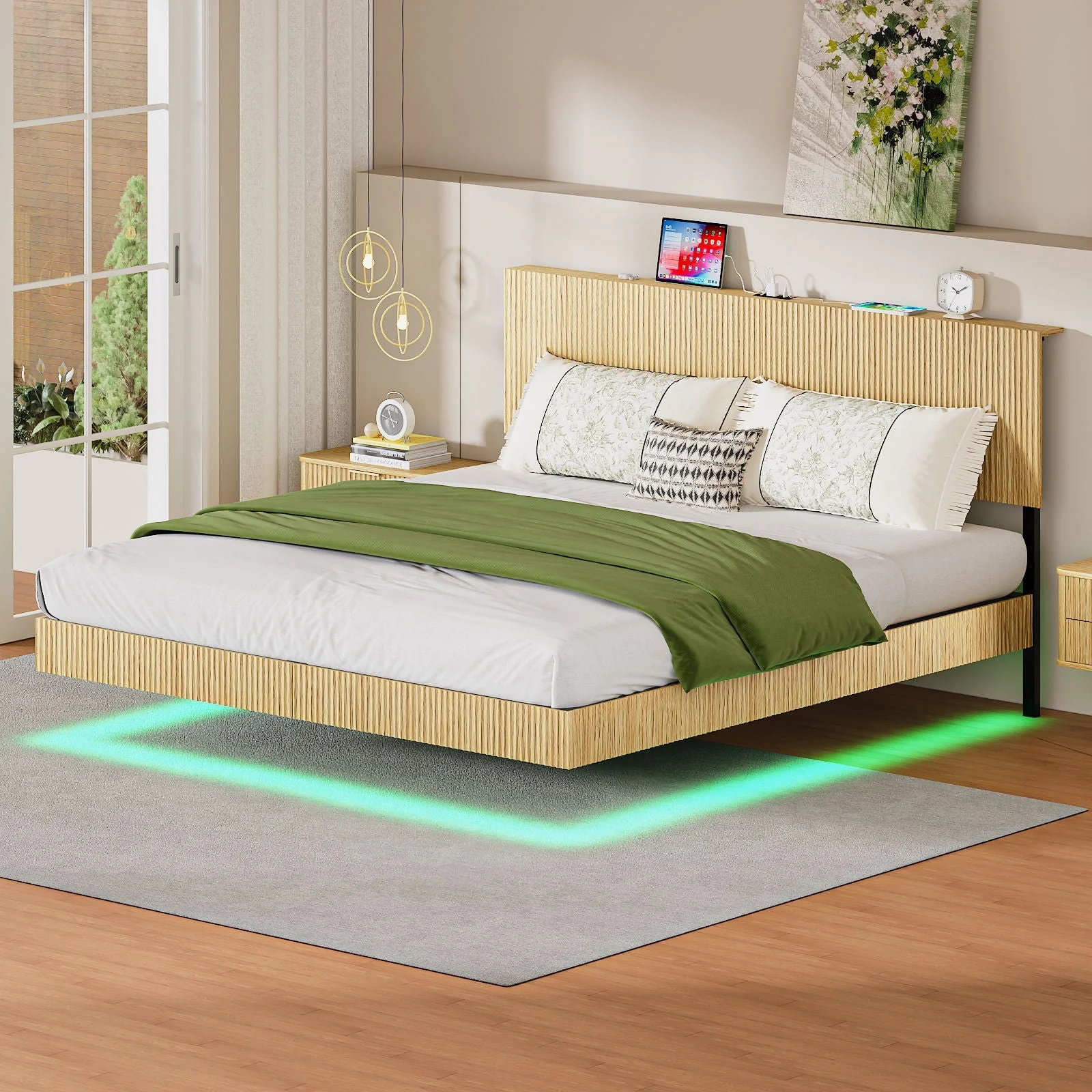 Floating Bedstead With Charging Station And LED Lights - Image 12