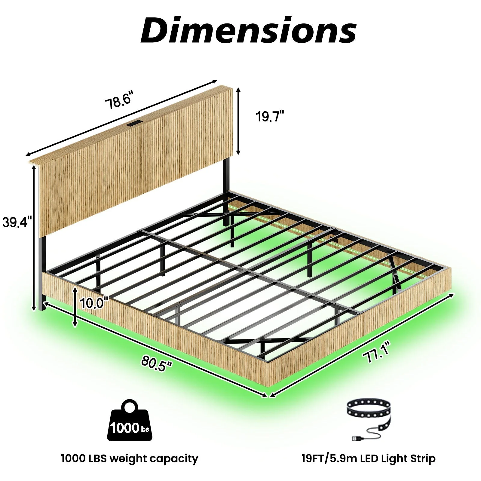 Floating Bedstead With Charging Station And LED Lights - Image 4