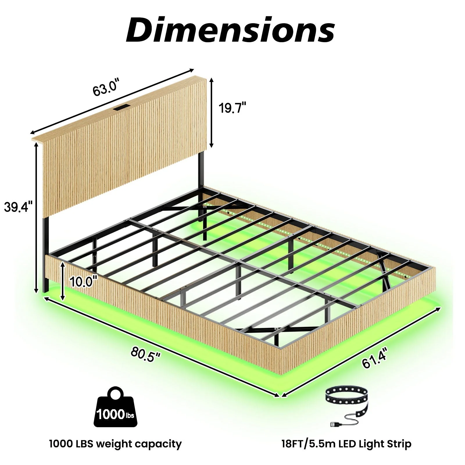 Floating Bedstead With Charging Station And LED Lights - Image 5