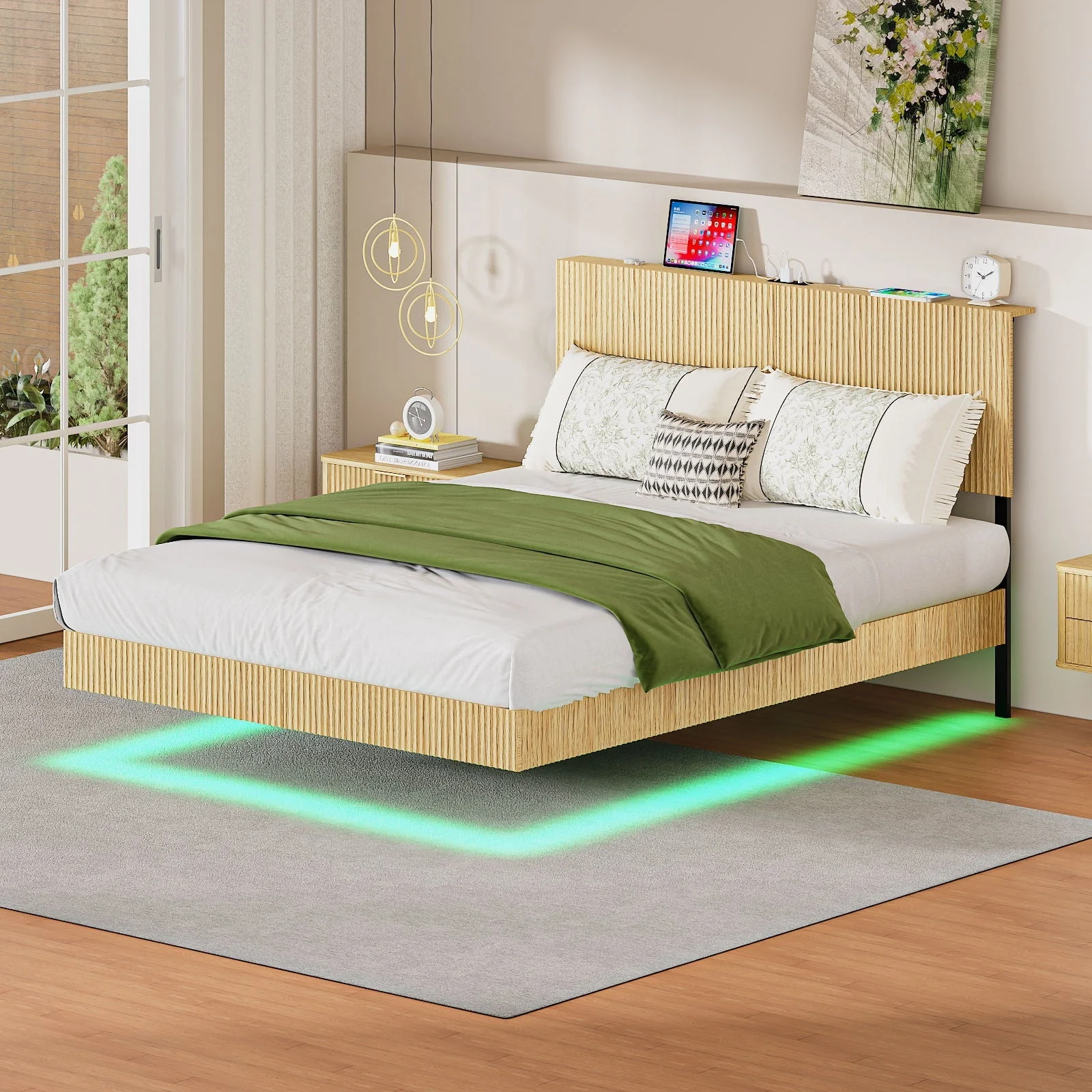 Floating Bedstead With Charging Station And LED Lights - Image 7