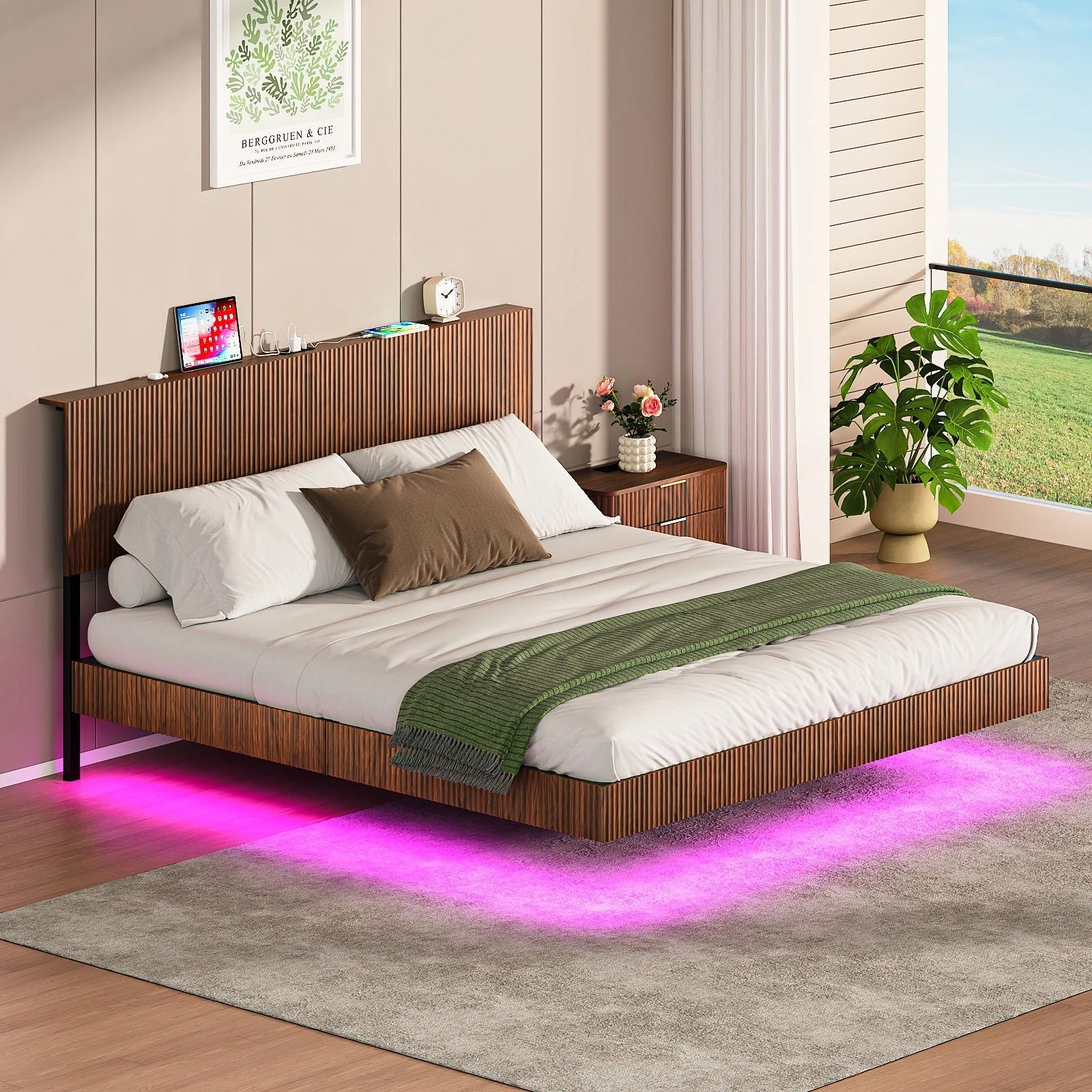 Floating Bedstead With Charging Station And LED Lights - Image 8