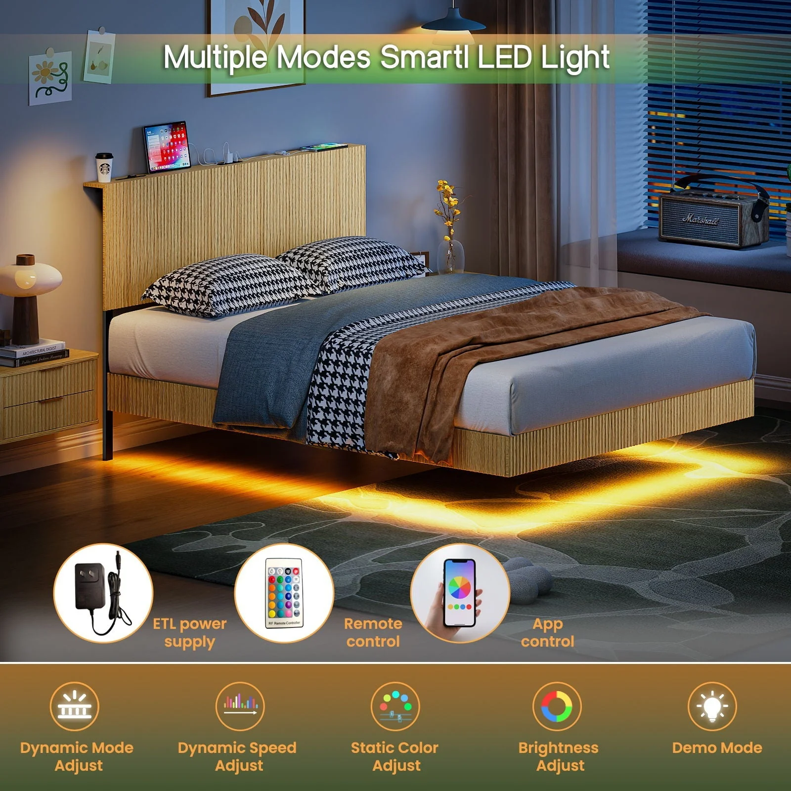 Floating Bedstead With Charging Station And LED Lights - Image 9