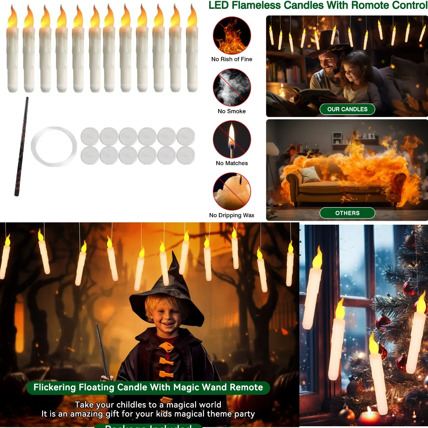 Floating LED Candles with Remote – Flameless Flickering Taper Candles for Decor - Image 3