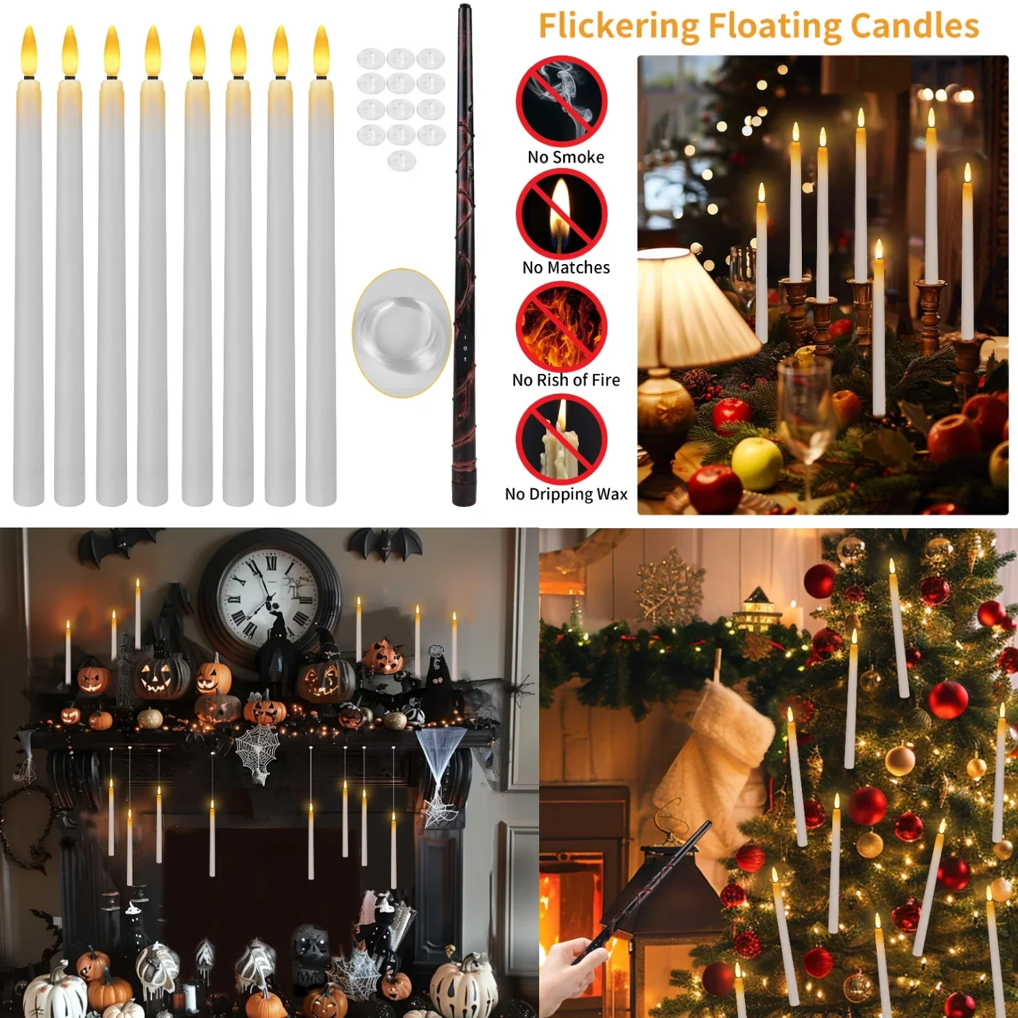 Floating LED Candles with Remote – Flameless Flickering Taper Candles for Decor - Image 4