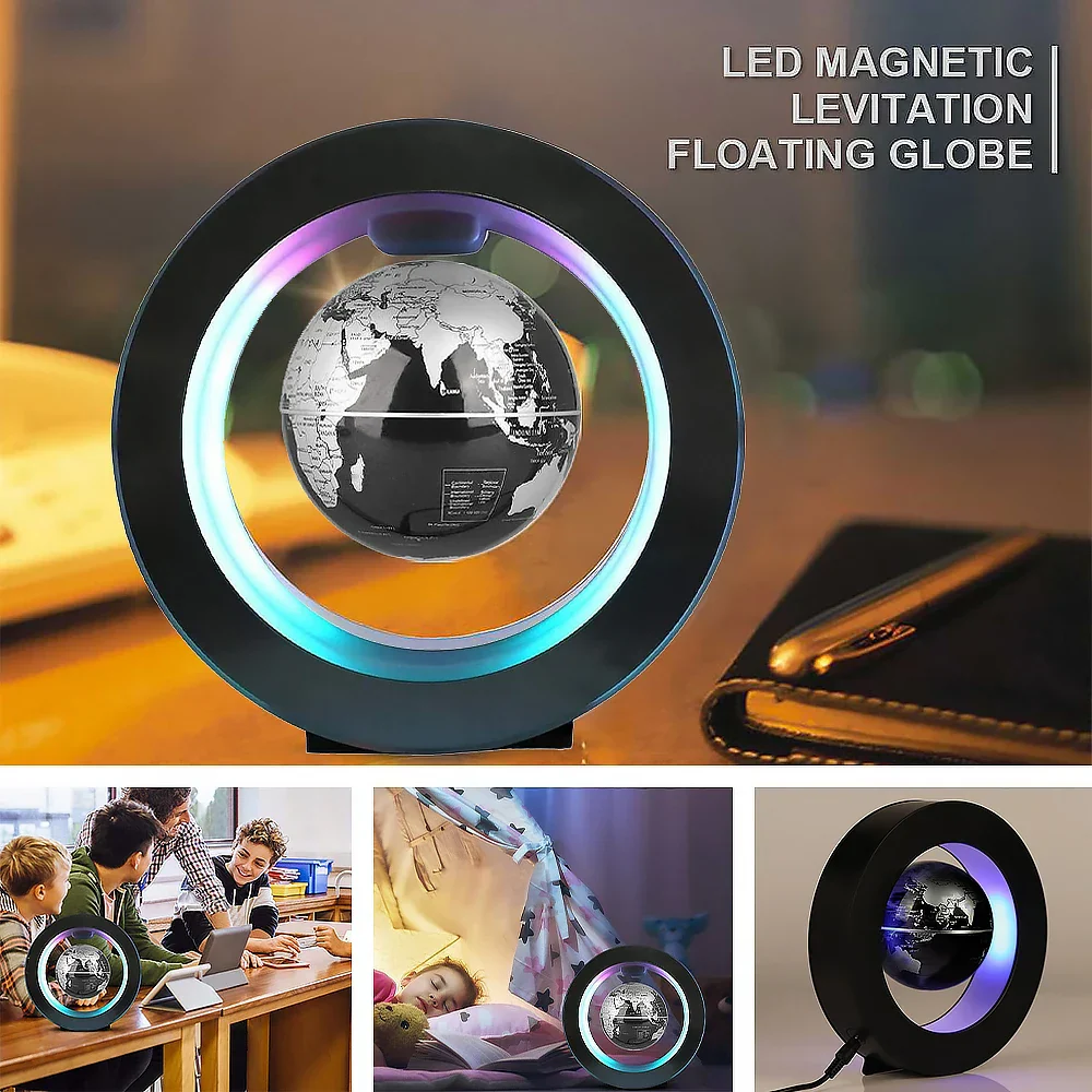 Floating Levitating Globe Lamp LED Magnetic Rotating World Map Bedside Desk Light - Image 5