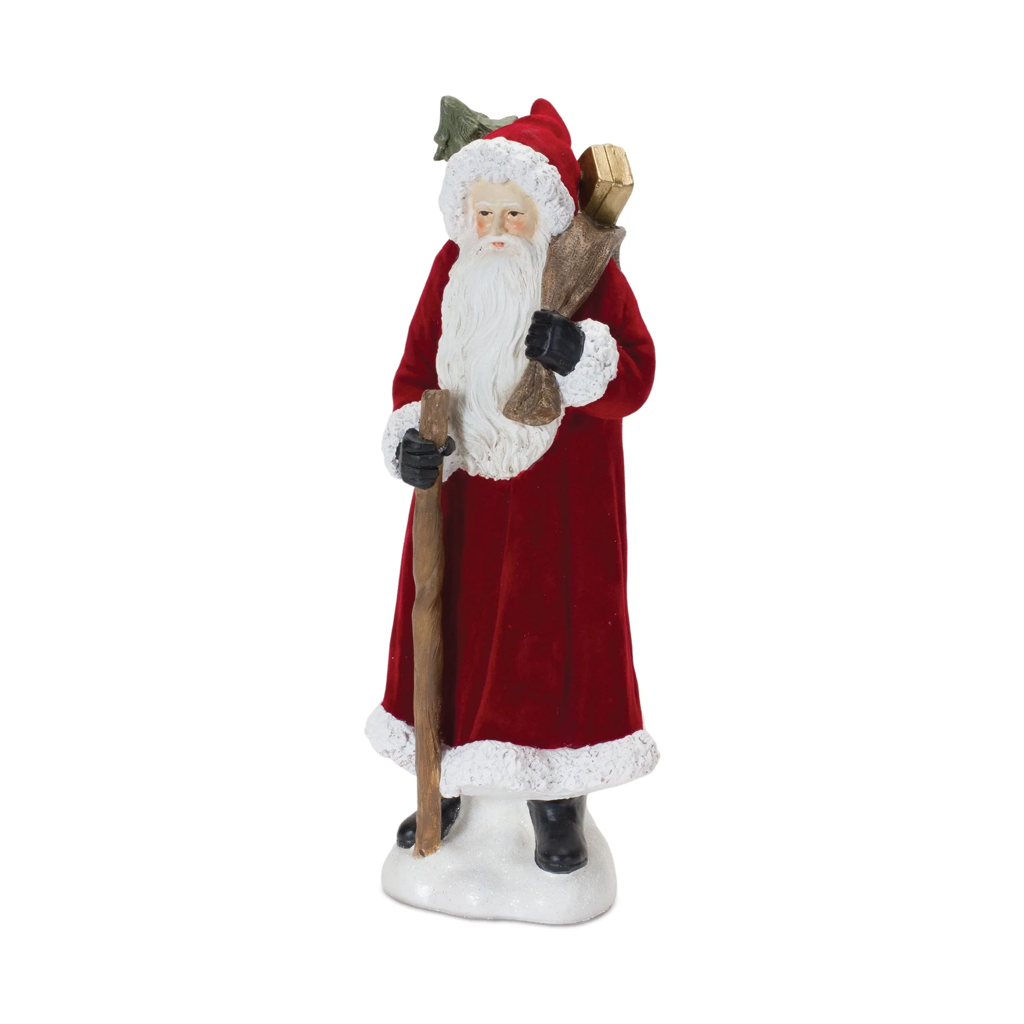 Flocked Santa Figurine with Hood and Staff (Set of 2) - Image 3