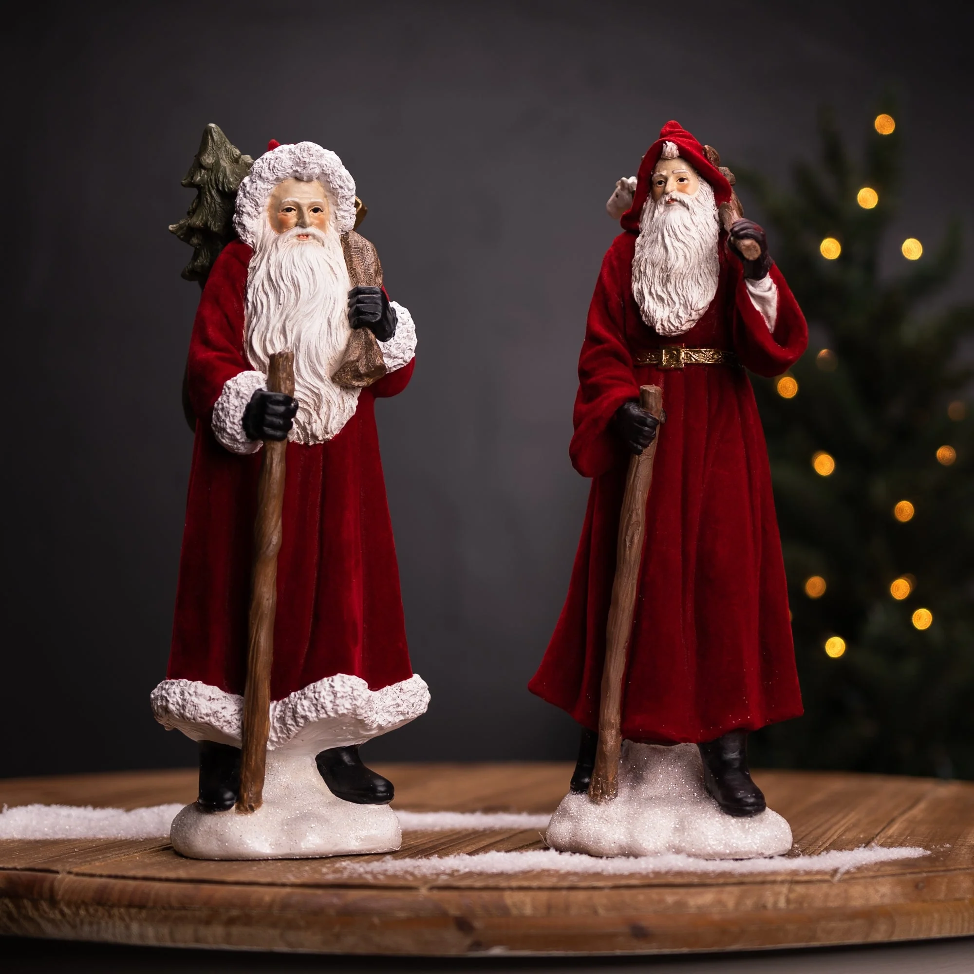 Flocked Santa Figurine with Hood and Staff (Set of 2) - Image 4