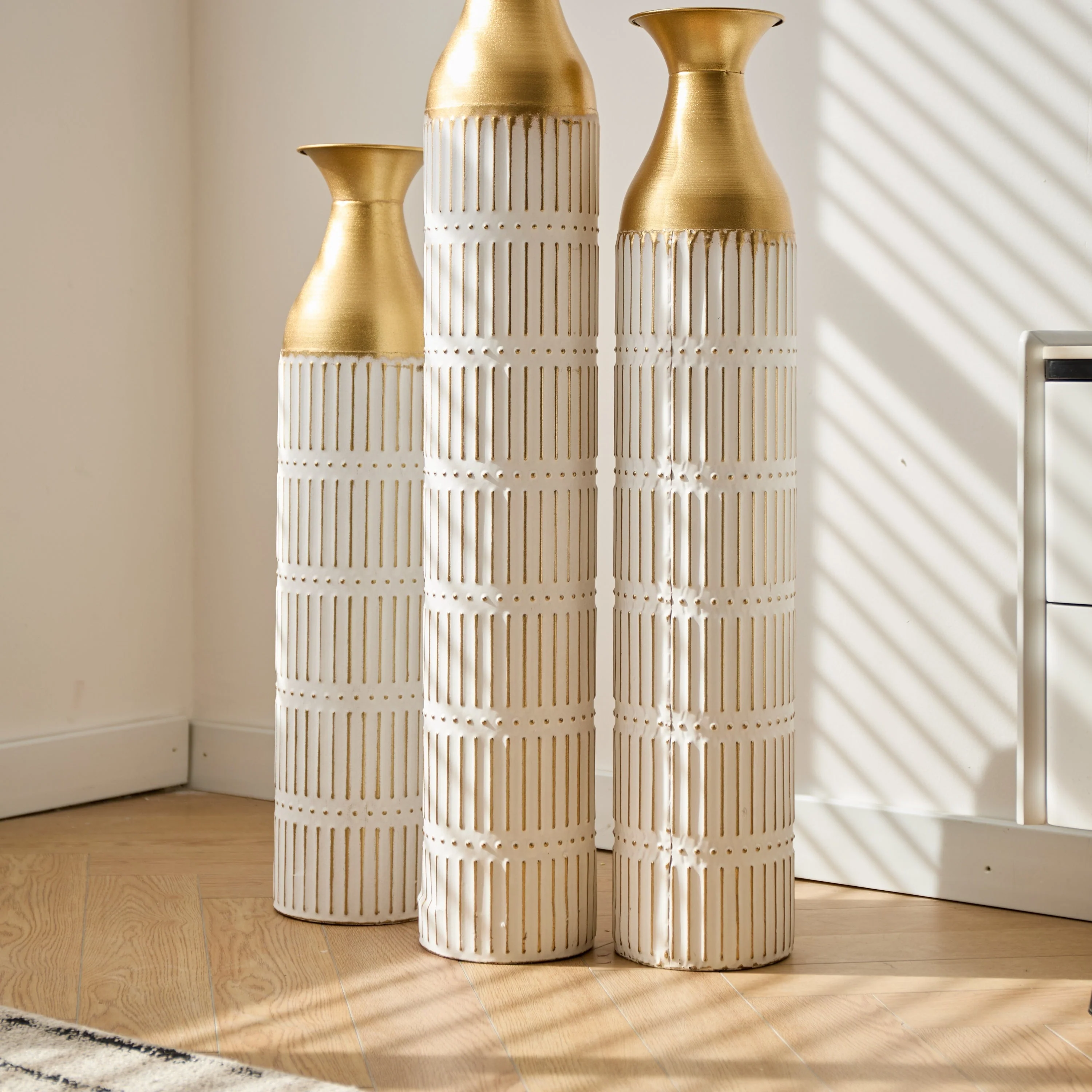 Floor Metal Vases Set of 3 - White with Gold Accents - Image 18