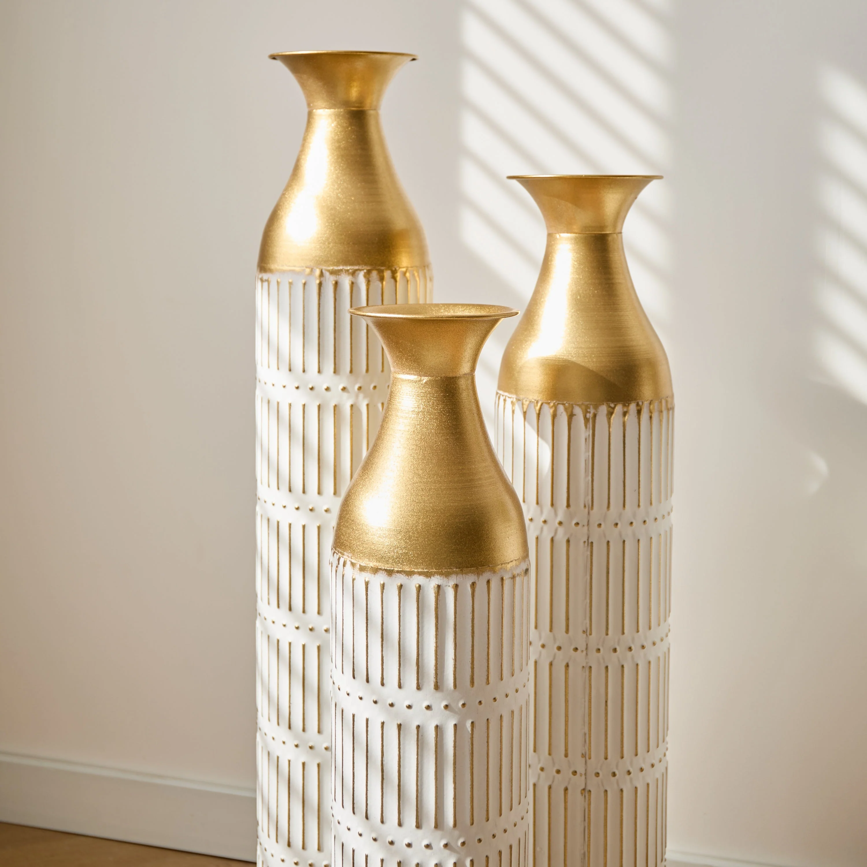 Floor Metal Vases Set of 3 - White with Gold Accents - Image 24