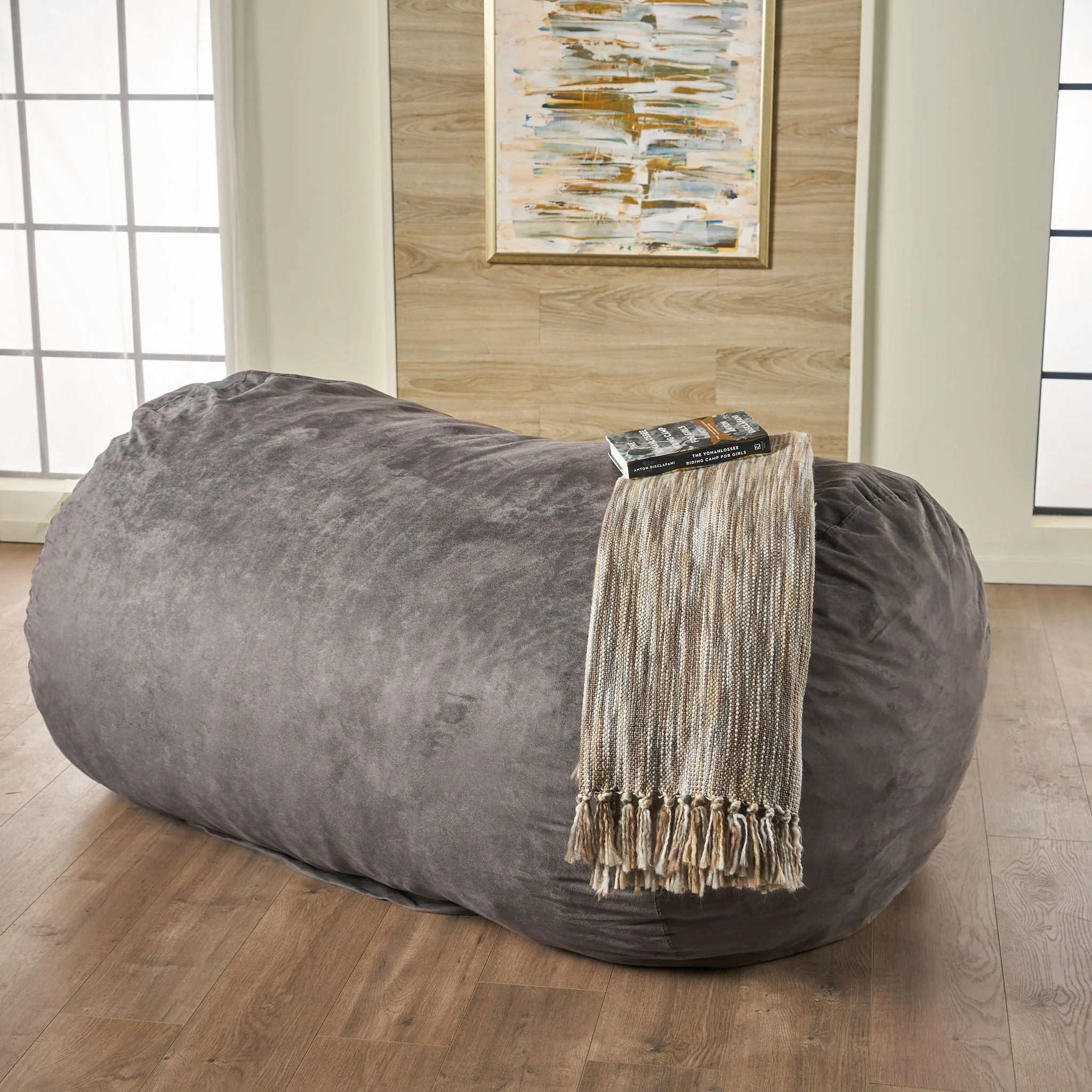 Flora - Traditional 6.5 Foot Suede Bean Bag - Charcoal - Image 2