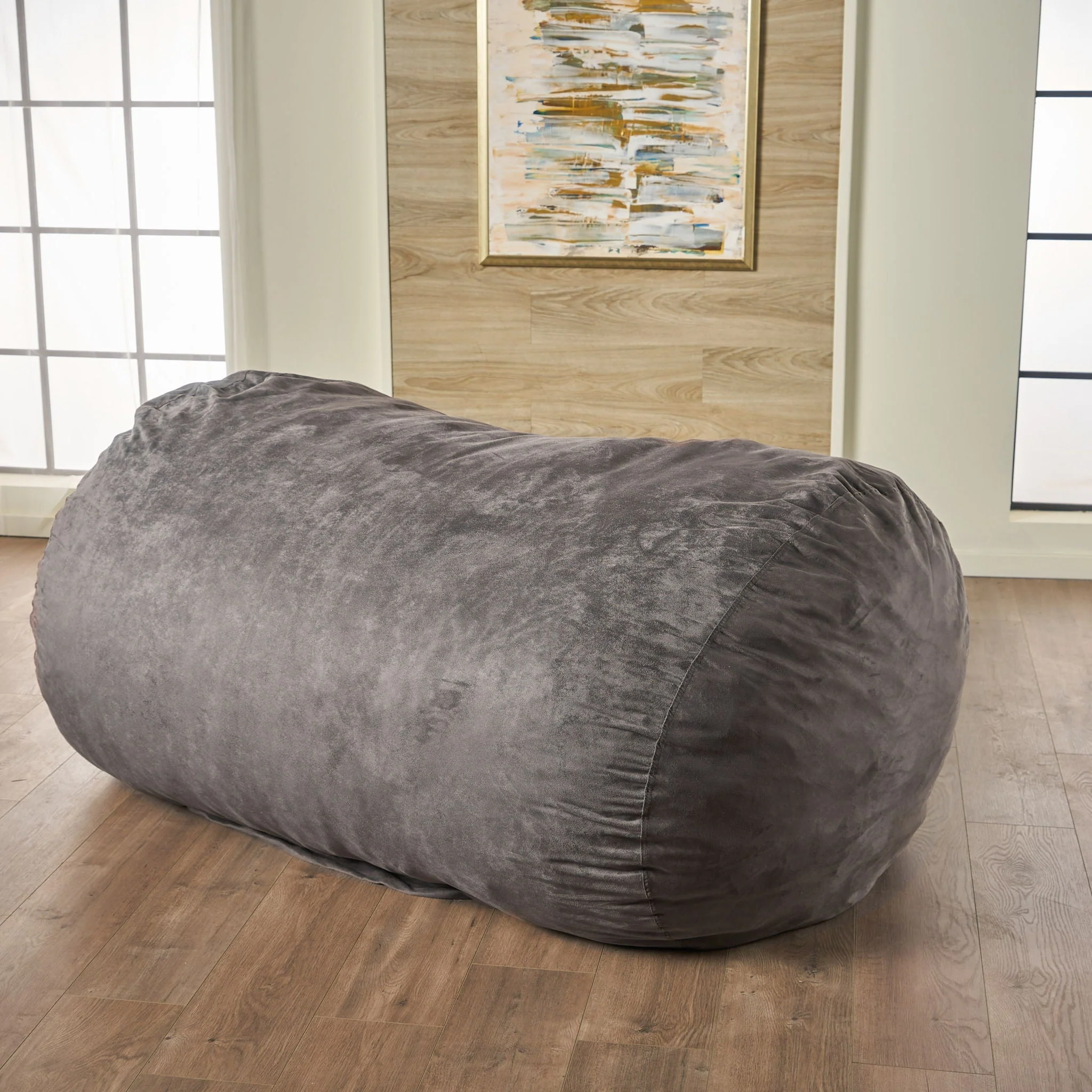 Flora - Traditional 6.5 Foot Suede Bean Bag - Charcoal - Image 3