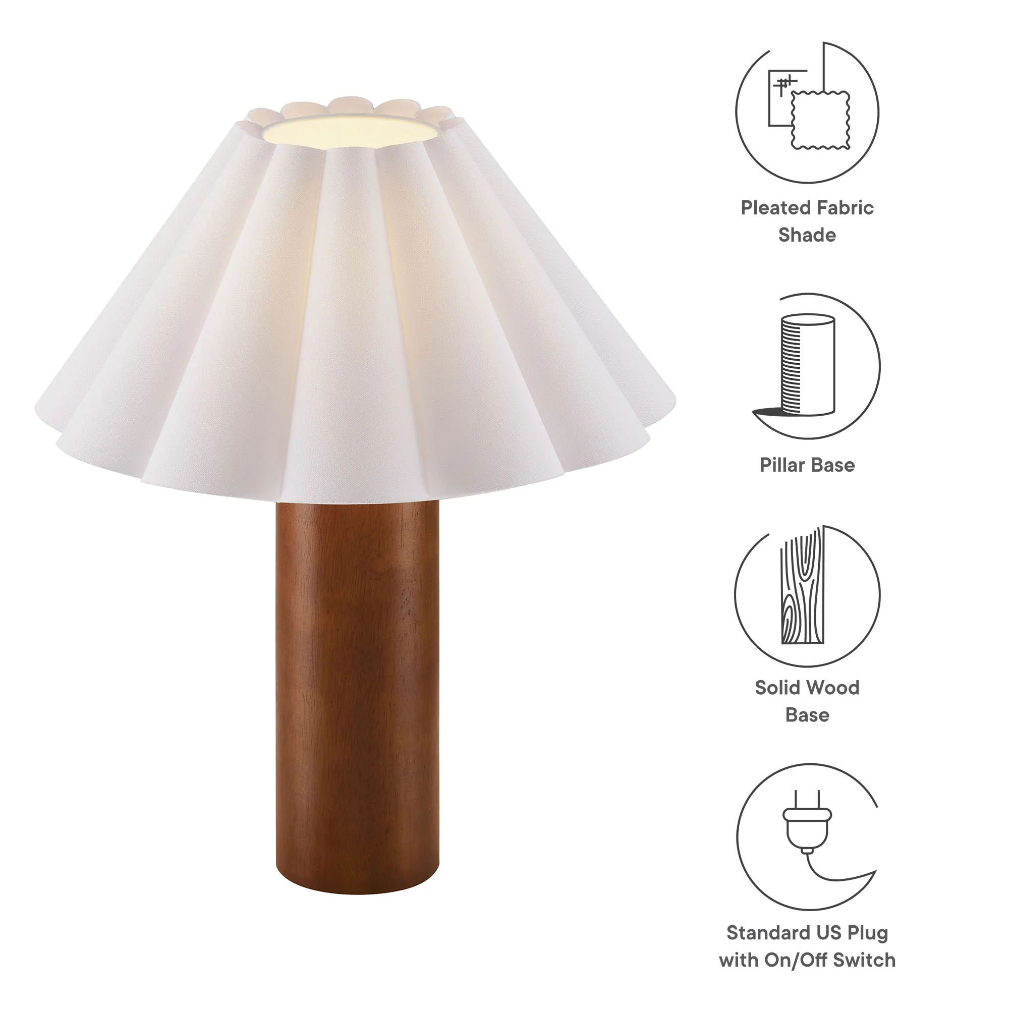 Flora Wood Table Lamp with Pleated Petal Shade by Modway - Image 3
