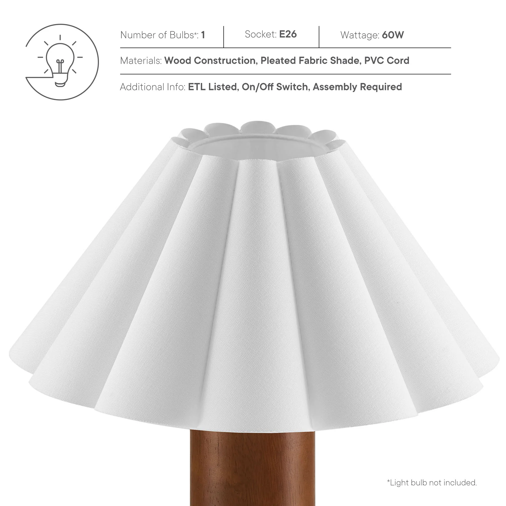 Flora Wood Table Lamp with Pleated Petal Shade by Modway - Image 4