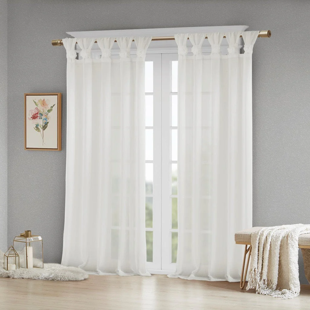 Floral Embellished Cuff Tab Top Solid Curtain Panel - Image 2