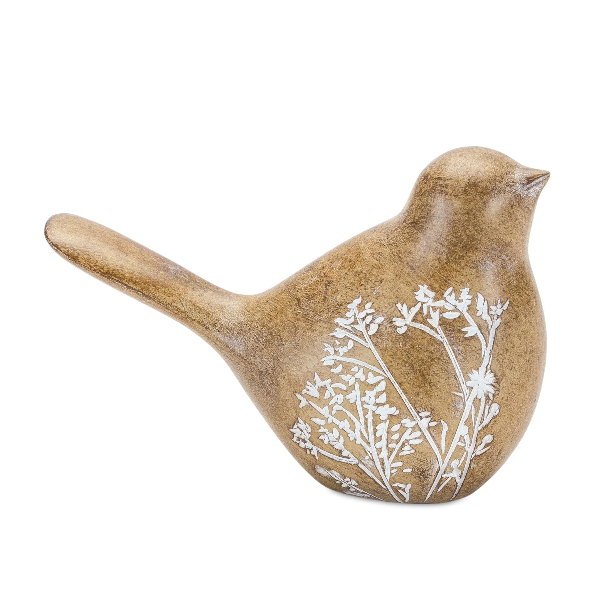Floral etched bird figurine with wood grain design (set of 4) - Image 3