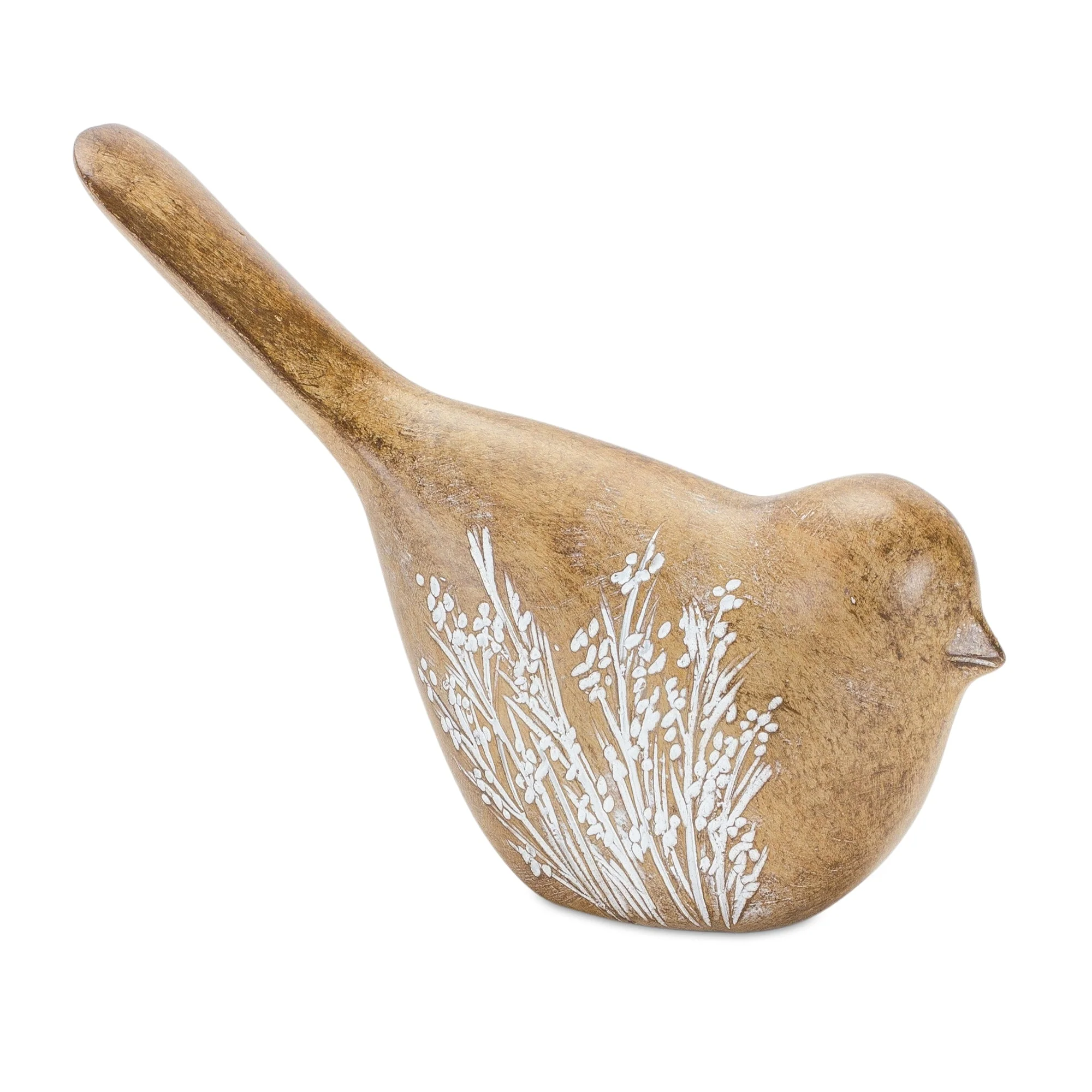 Floral etched bird figurine with wood grain design (set of 4) - Image 4