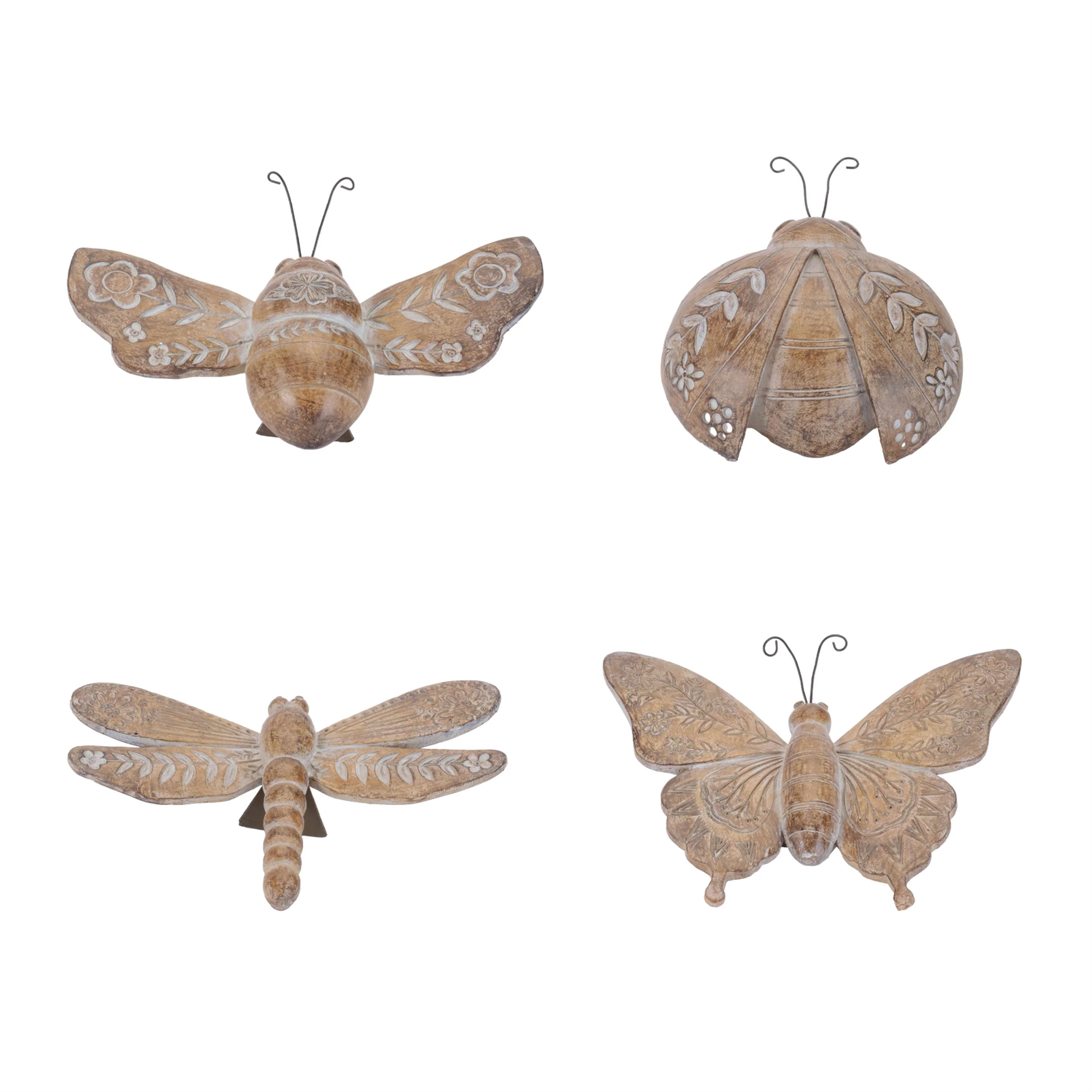 Floral etched insect shelf sitter (set of 4)