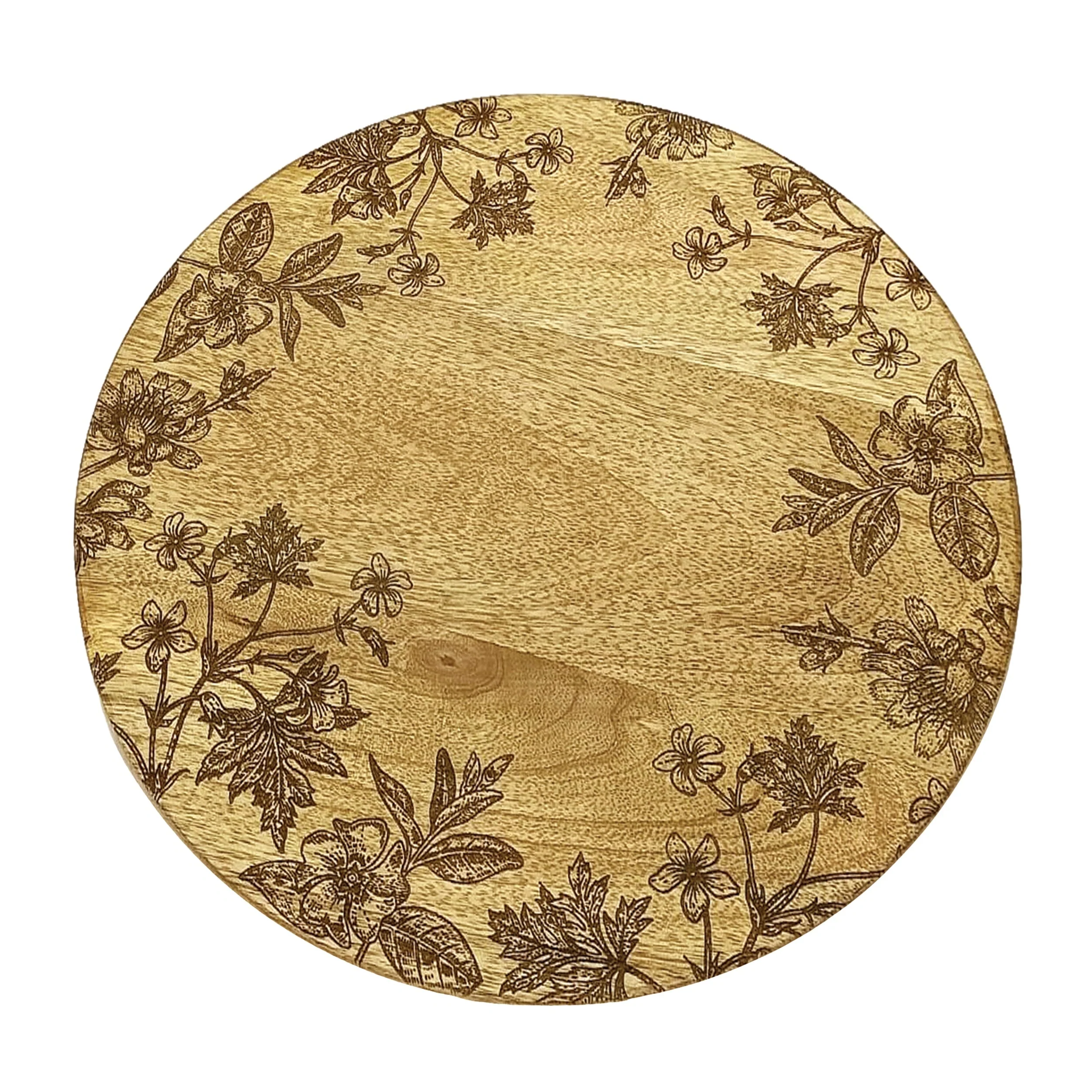 Floral Etched Mango Wood Tray Set of 2 - Image 2