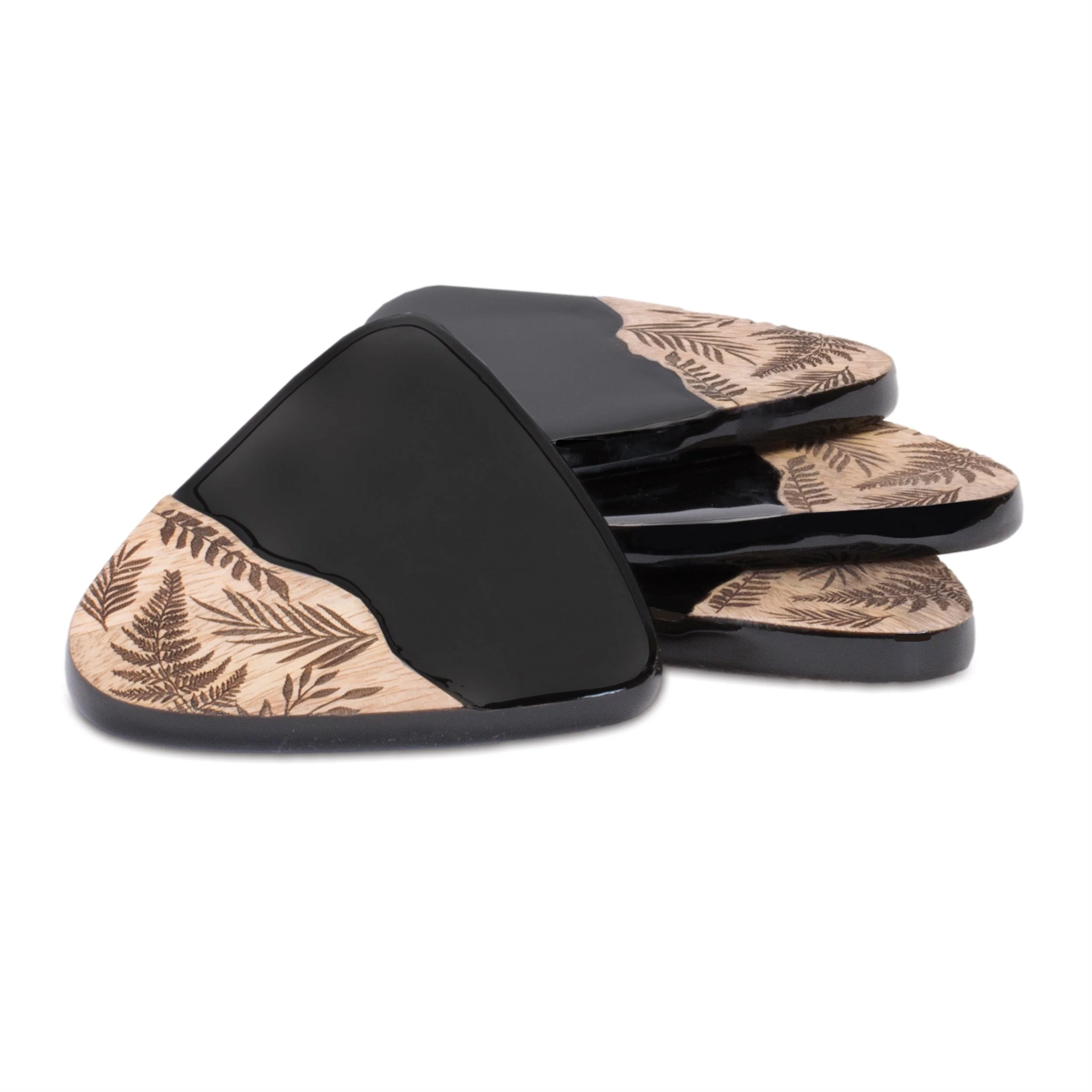 Floral etched wood coaster with holder (set of 4) - Image 3