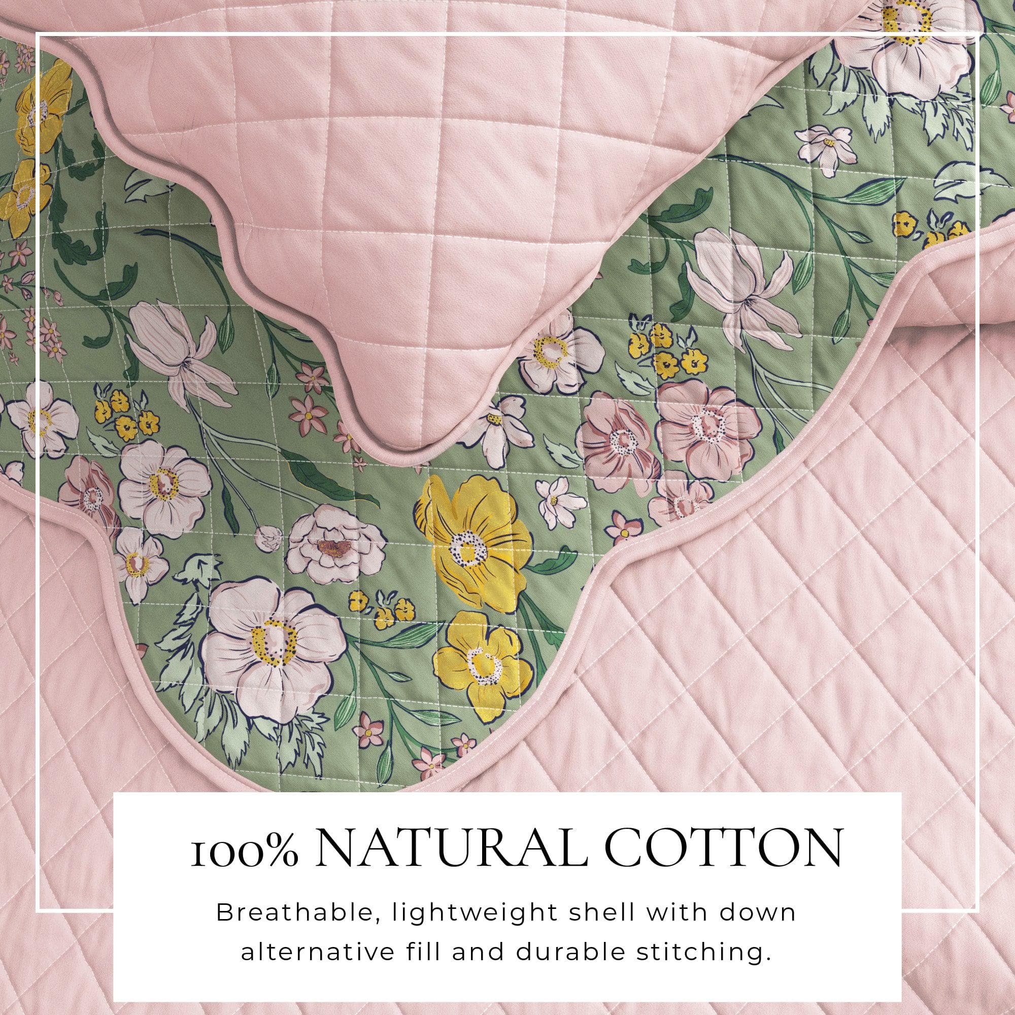 Floral Print & Scalloped Edge Cotton Quilt Set - Gwen Collection - Image 2