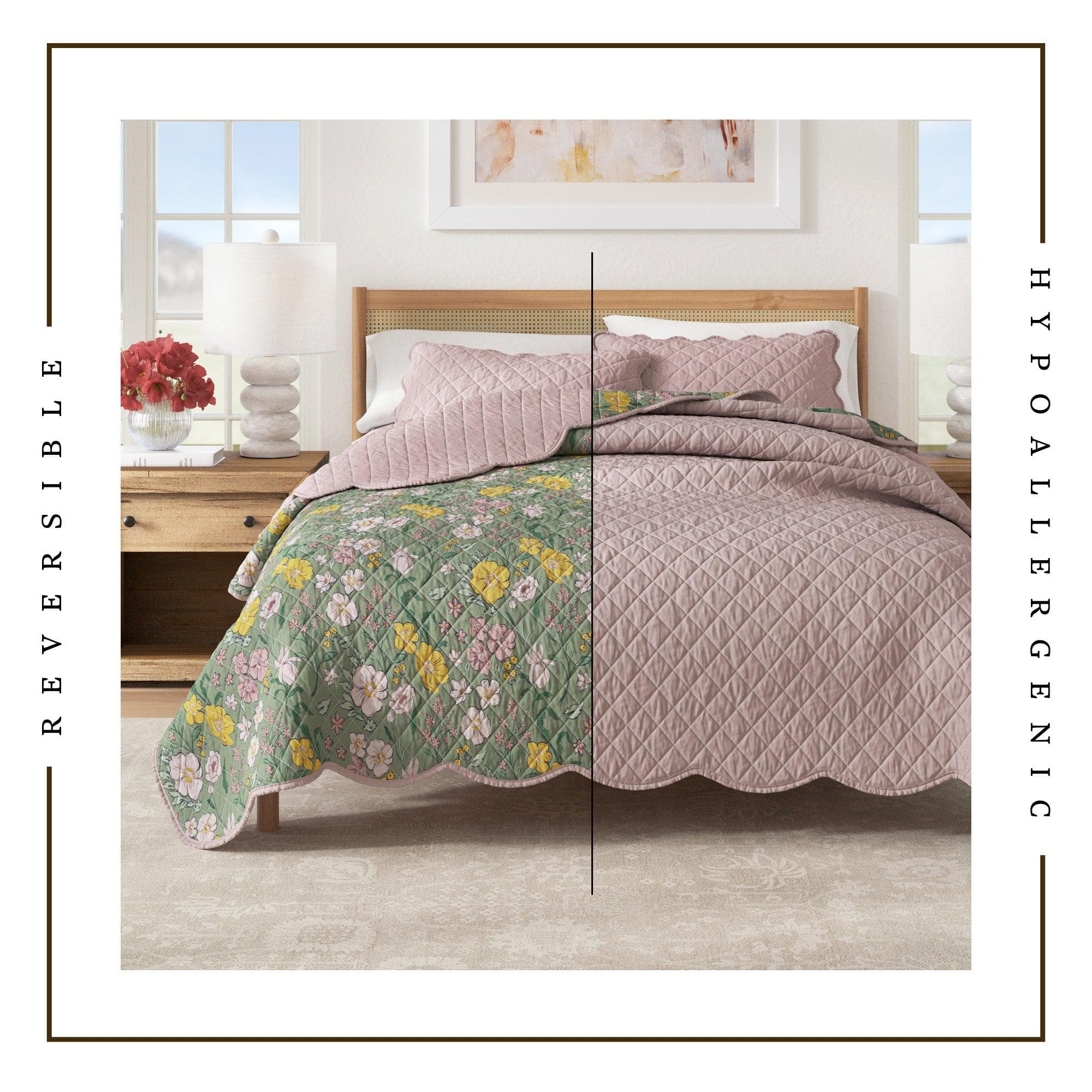 Floral Print & Scalloped Edge Cotton Quilt Set - Gwen Collection - Image 3