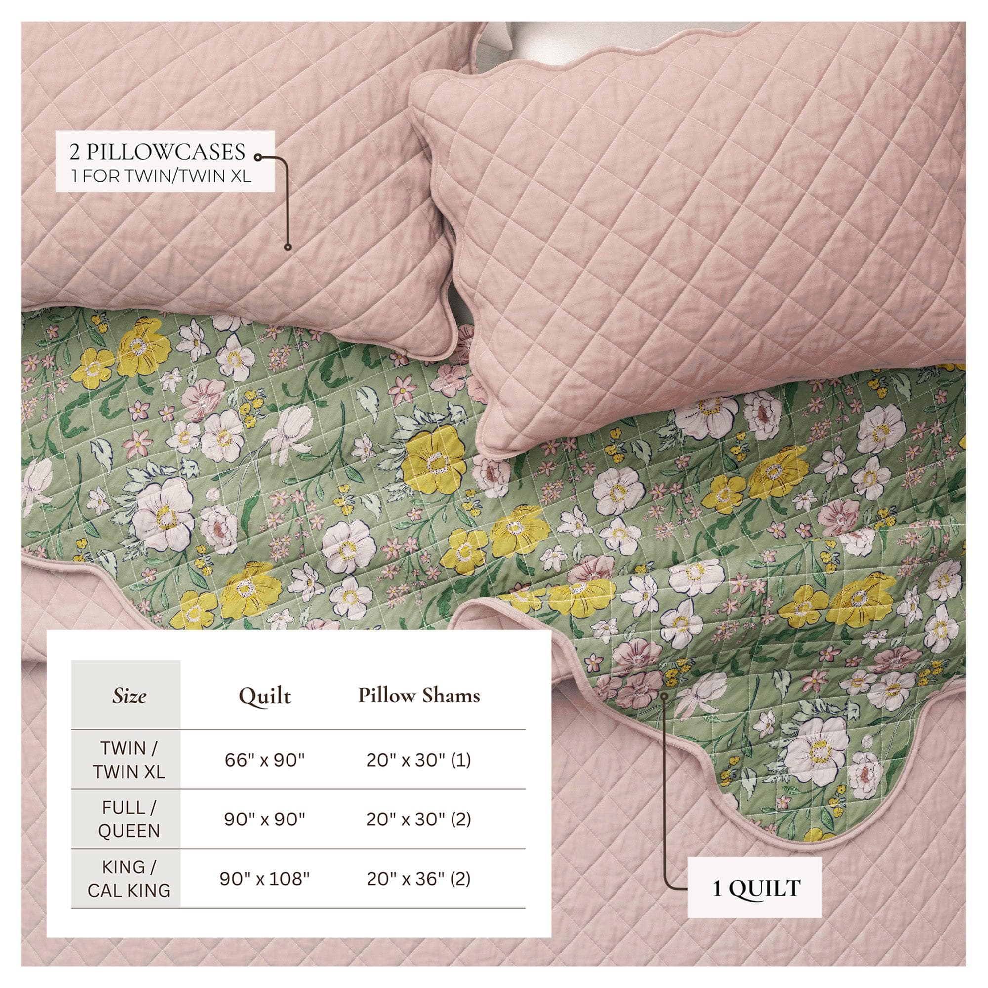 Floral Print & Scalloped Edge Cotton Quilt Set - Gwen Collection - Image 4