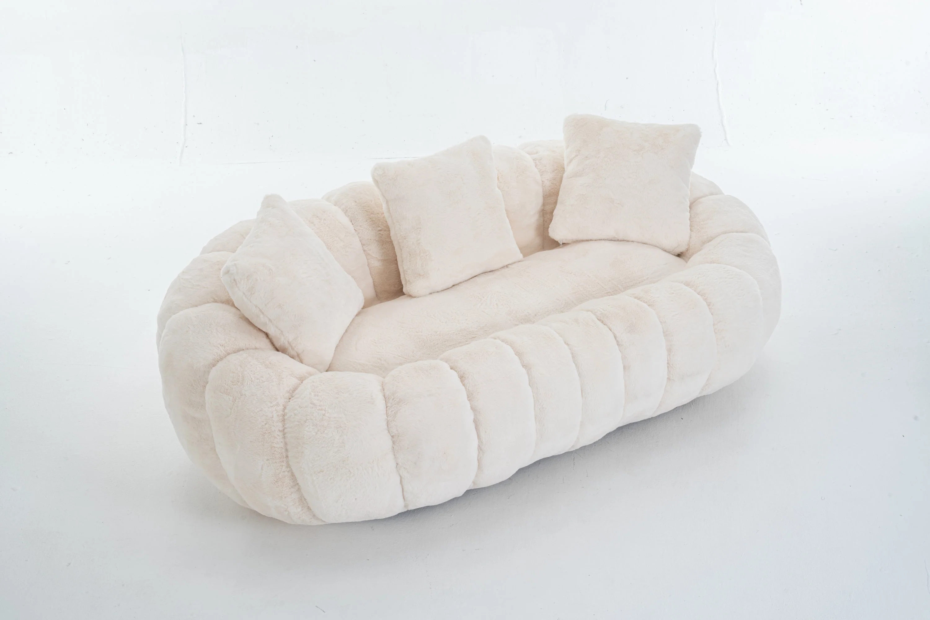 Floral-Shaped Beige Two-Seater Sofa with Ultra-Soft Faux Fur - Image 4