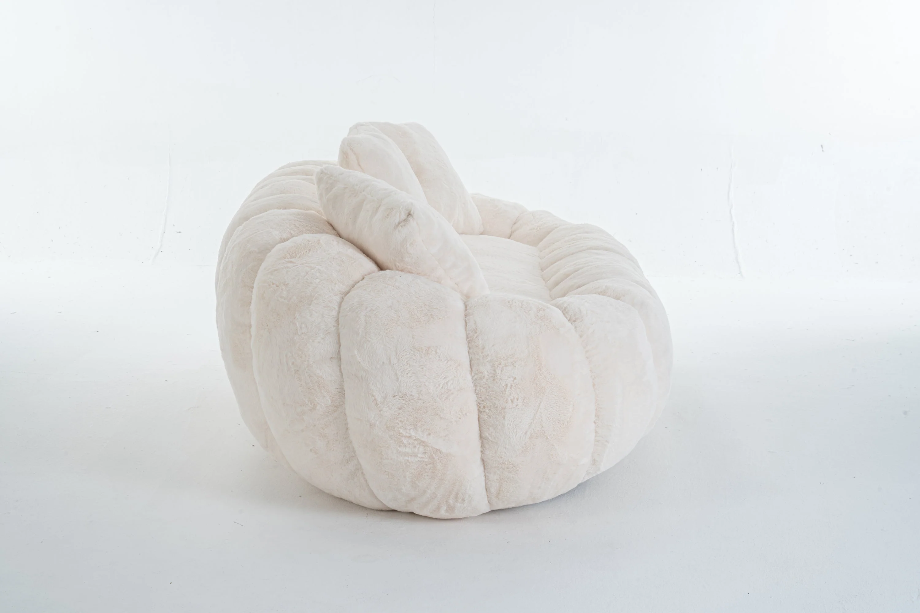 Floral-Shaped Beige Two-Seater Sofa with Ultra-Soft Faux Fur - Image 5