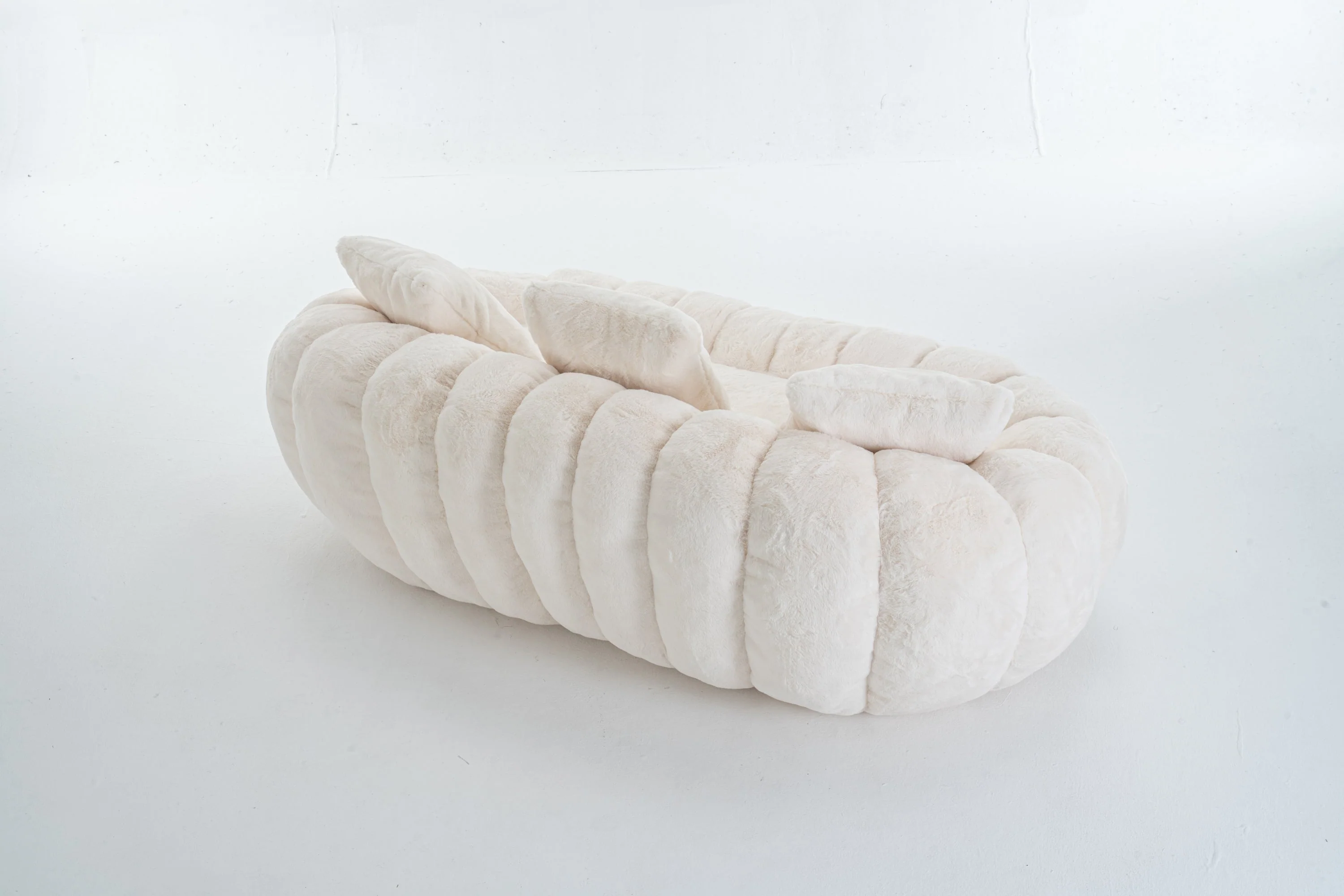 Floral-Shaped Beige Two-Seater Sofa with Ultra-Soft Faux Fur - Image 6