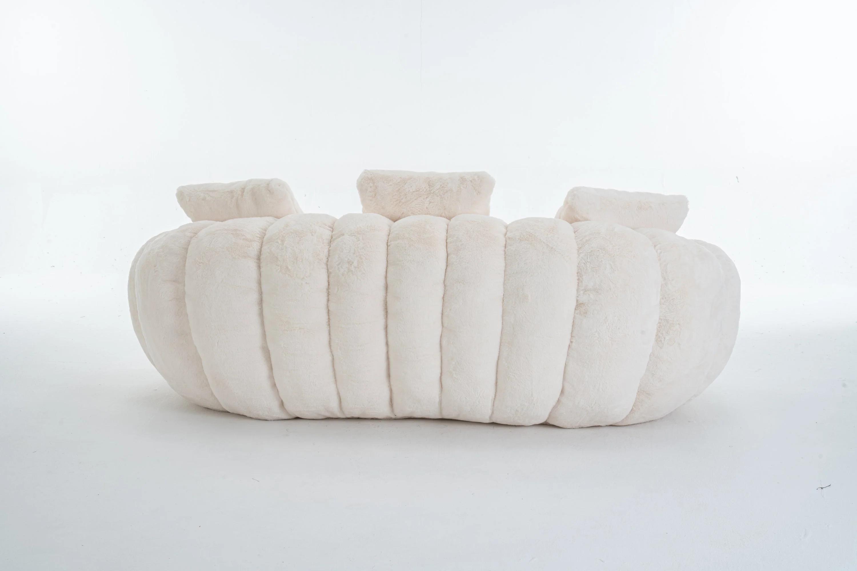 Floral-Shaped Beige Two-Seater Sofa with Ultra-Soft Faux Fur - Image 7