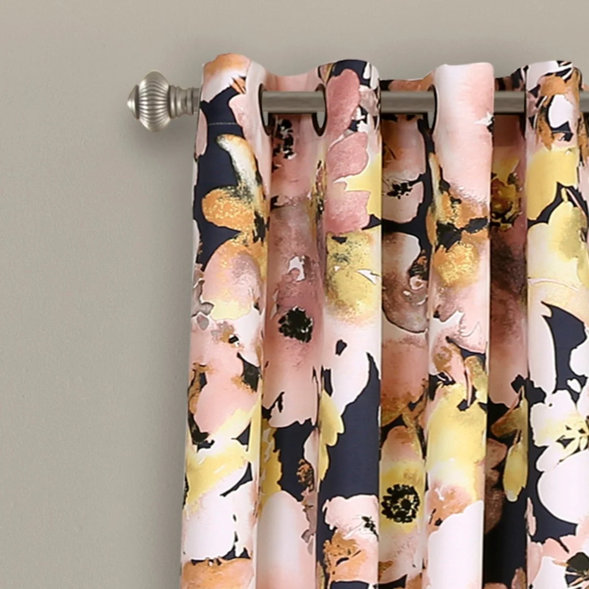 Floral Watercolor Room Darkening Window Curtain Panel Set - Image 4