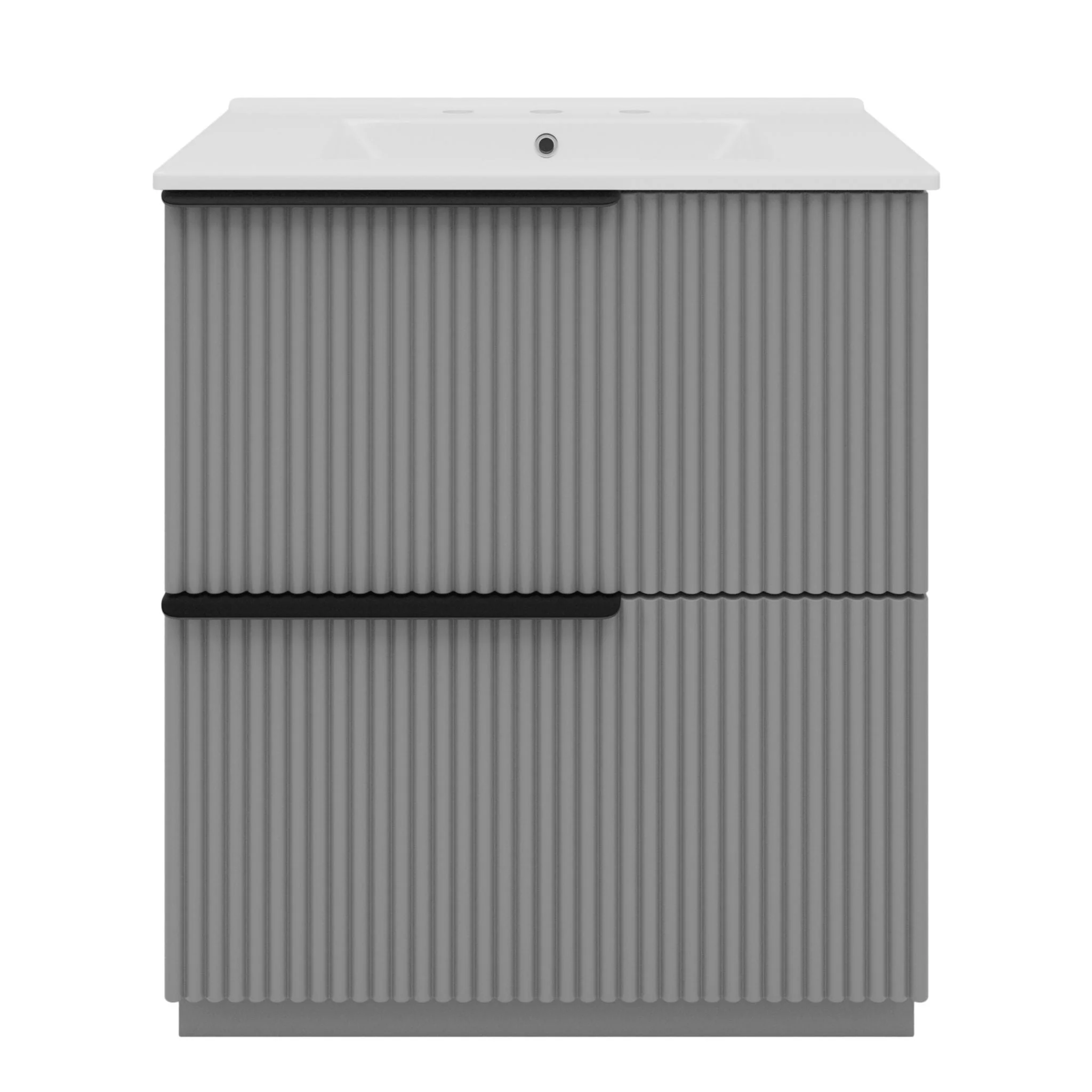 Fluted Bathroom Vanity With Ceramic Sink, Freestanding Cabinet - Image 2