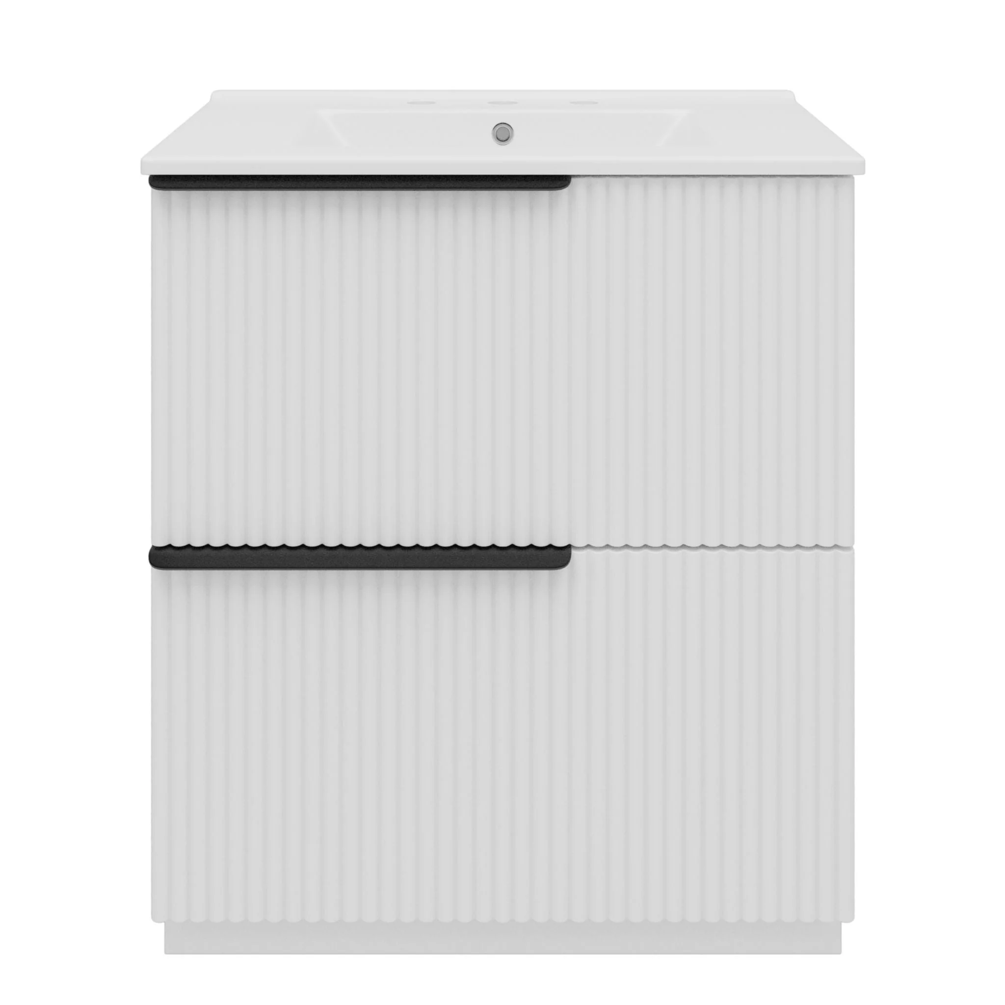 Fluted Bathroom Vanity With Ceramic Sink, Freestanding Cabinet - Image 3