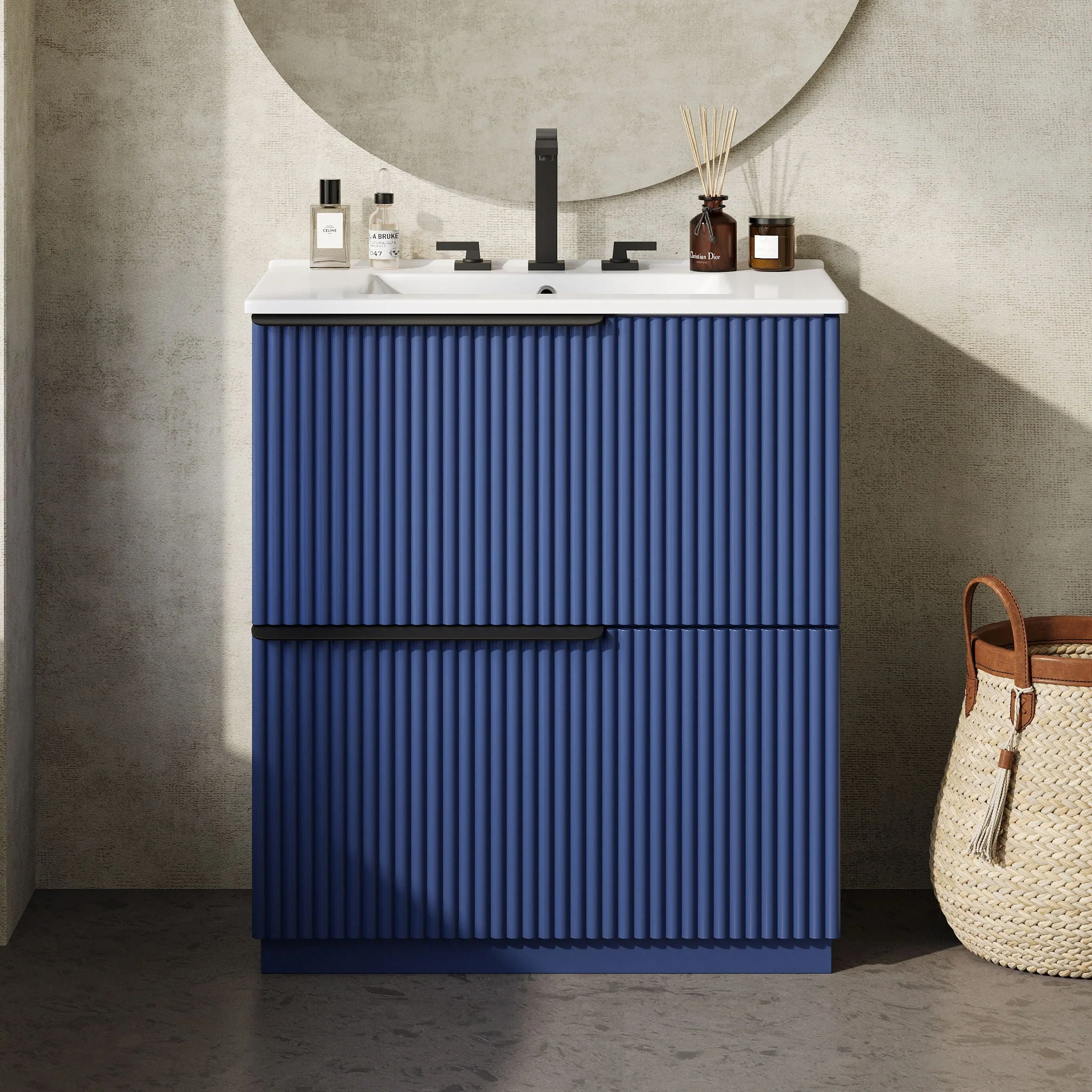 Fluted Bathroom Vanity With Ceramic Sink, Freestanding Cabinet - Image 6