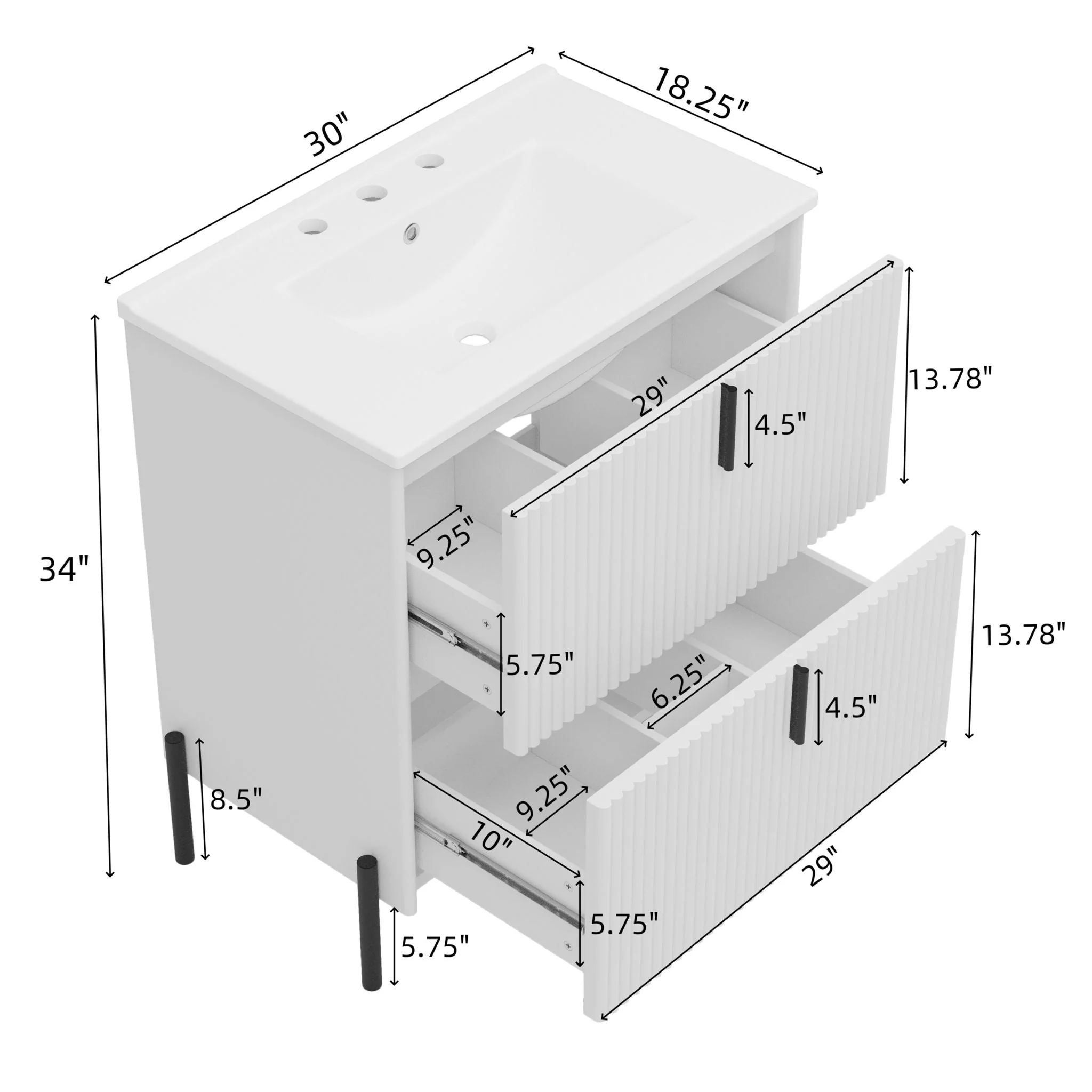 Fluted Bathroom Vanity With Ceramic Sink, Freestanding Design - Image 10