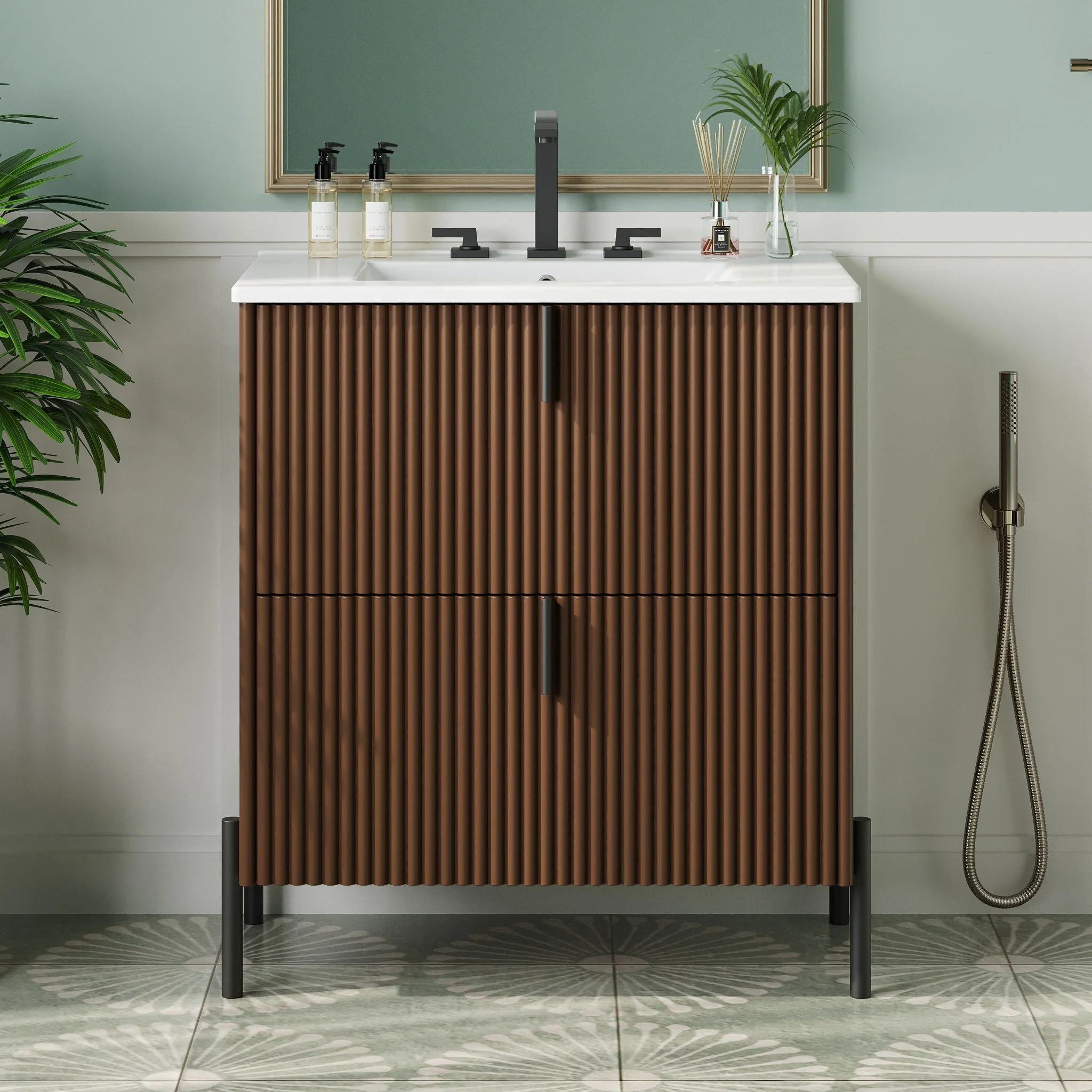 Fluted Bathroom Vanity With Ceramic Sink, Freestanding Design - Image 11